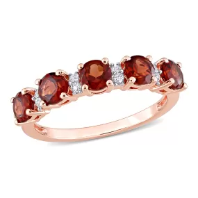 1 3/5 CT TGW Garnet and White Topaz Semi Eternity Ring in Rose Plated Sterling Silver