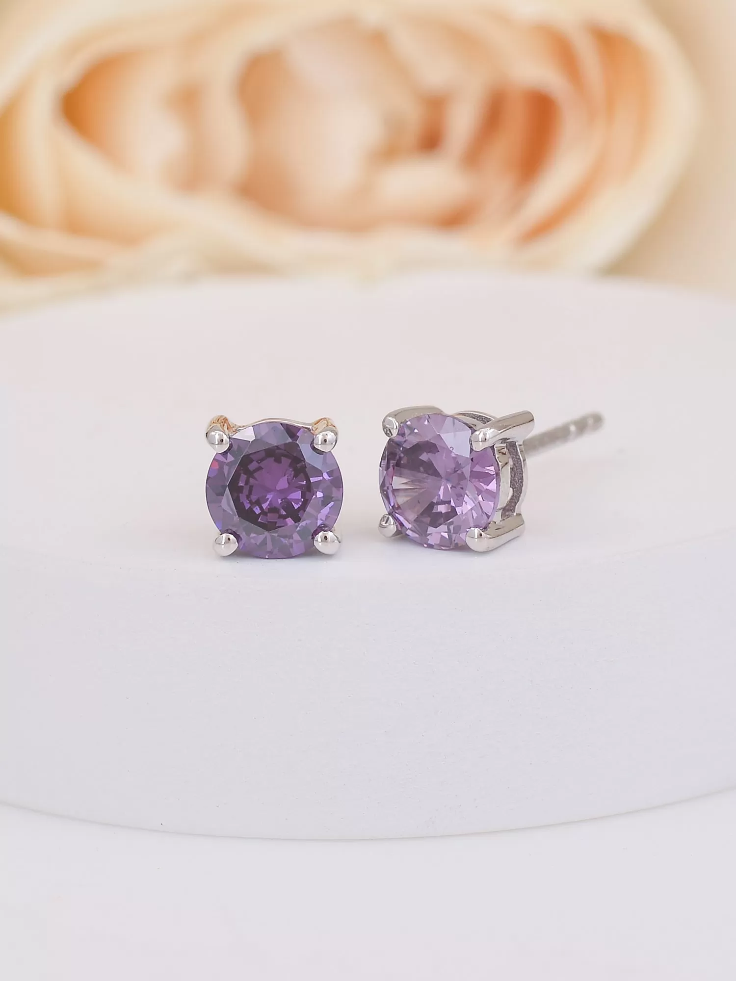 1 Carat Amethyst Solitaire Earring Studs