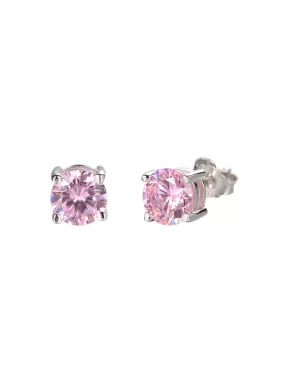 1 Carat Pink Solitaire Studs In Silver