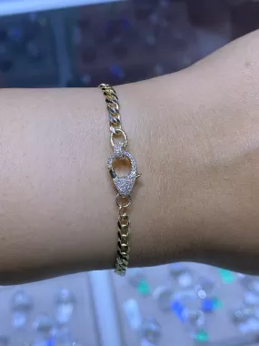 14k Gold Cuban Lobster Lock Diamond Bracelet