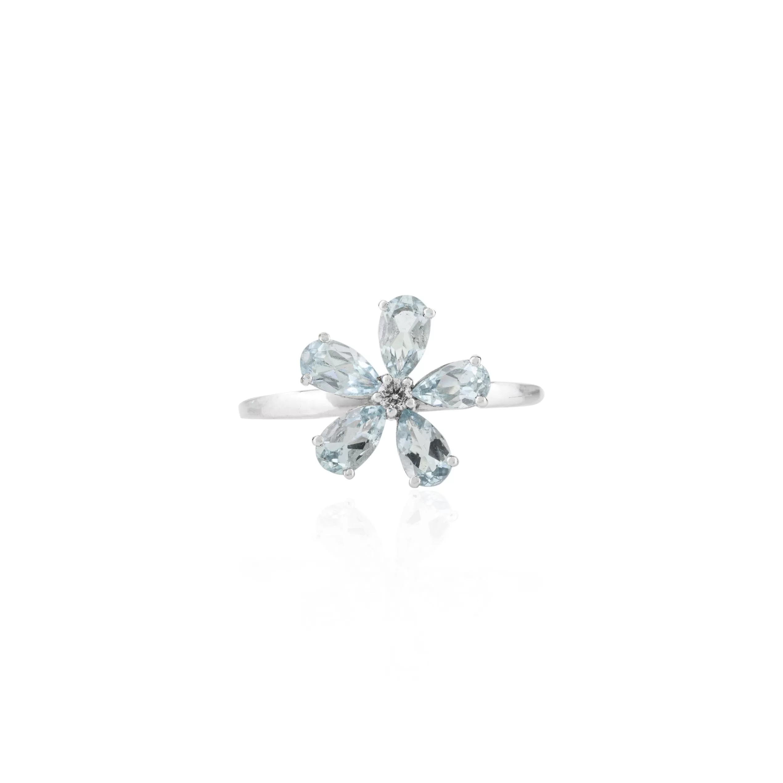 18K Gold Aquamarine Dainty Floral Ring