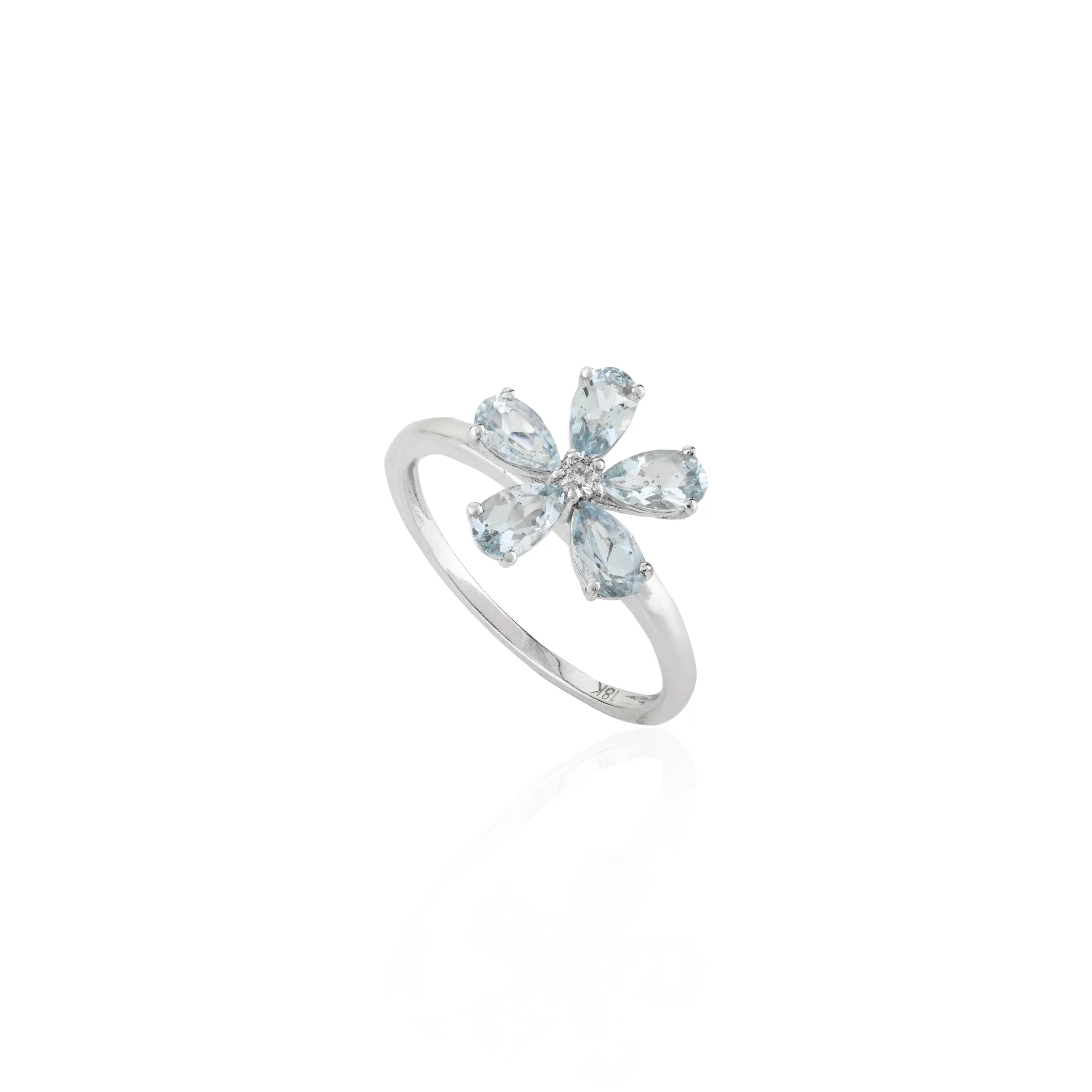 18K Gold Aquamarine Dainty Floral Ring