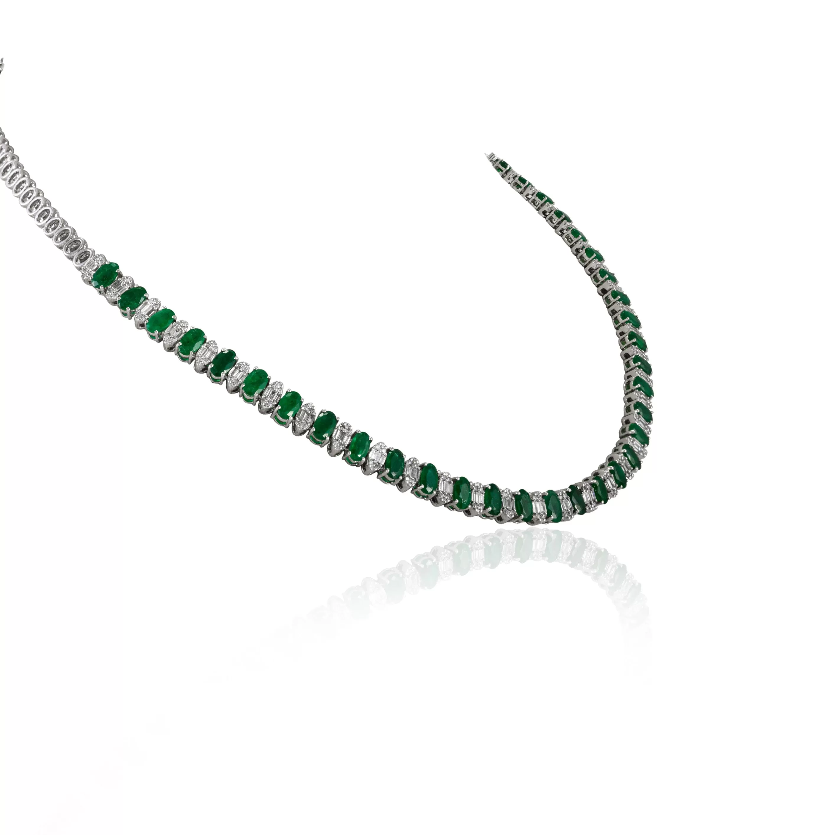 18K Gold Emerald & Diamond Tennis Necklace