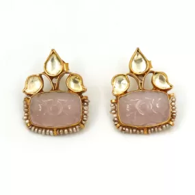 18k gold plated rose quartz earring,925 silver party wear earring