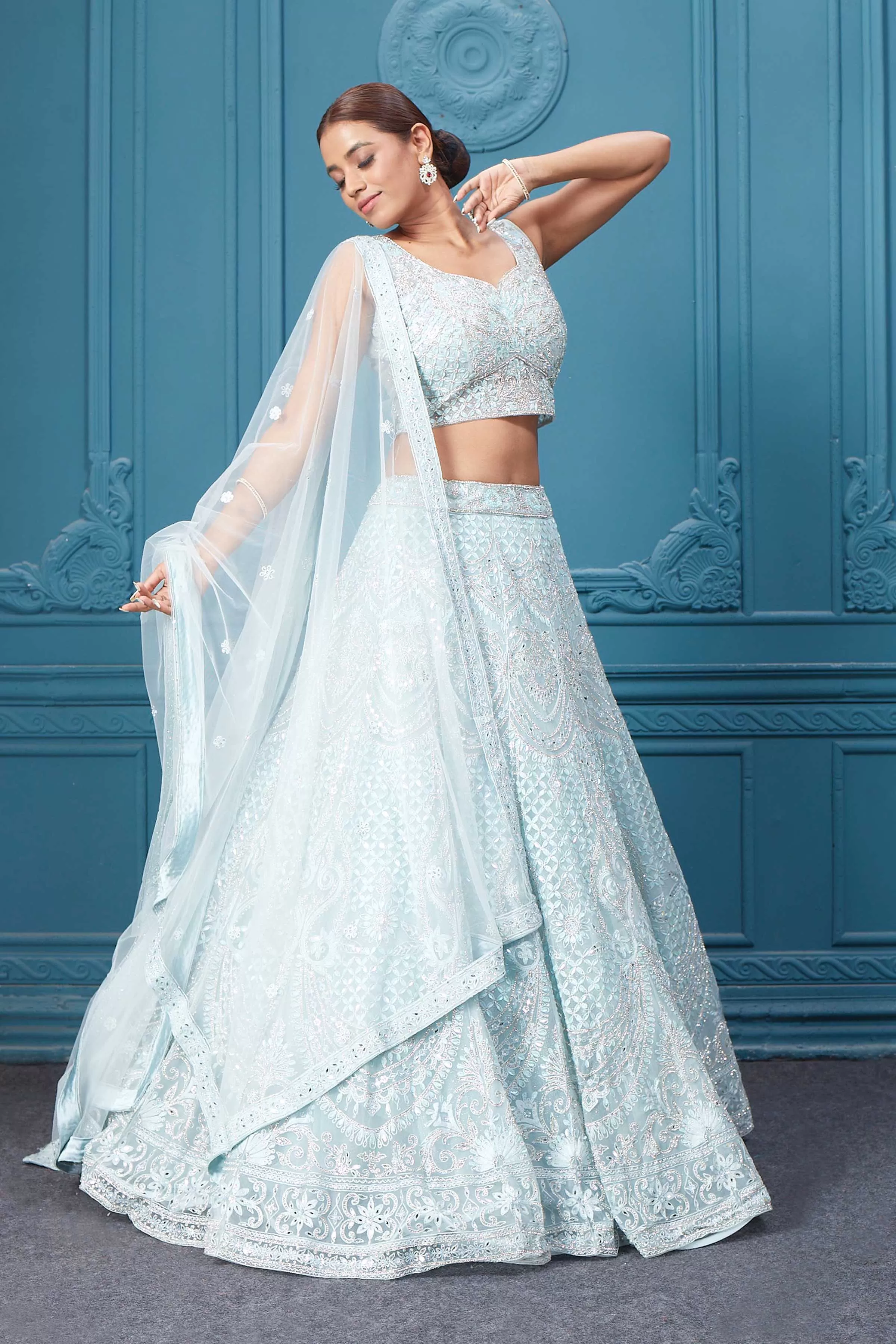 310046 Light blue Silver Embroidered Lehnega