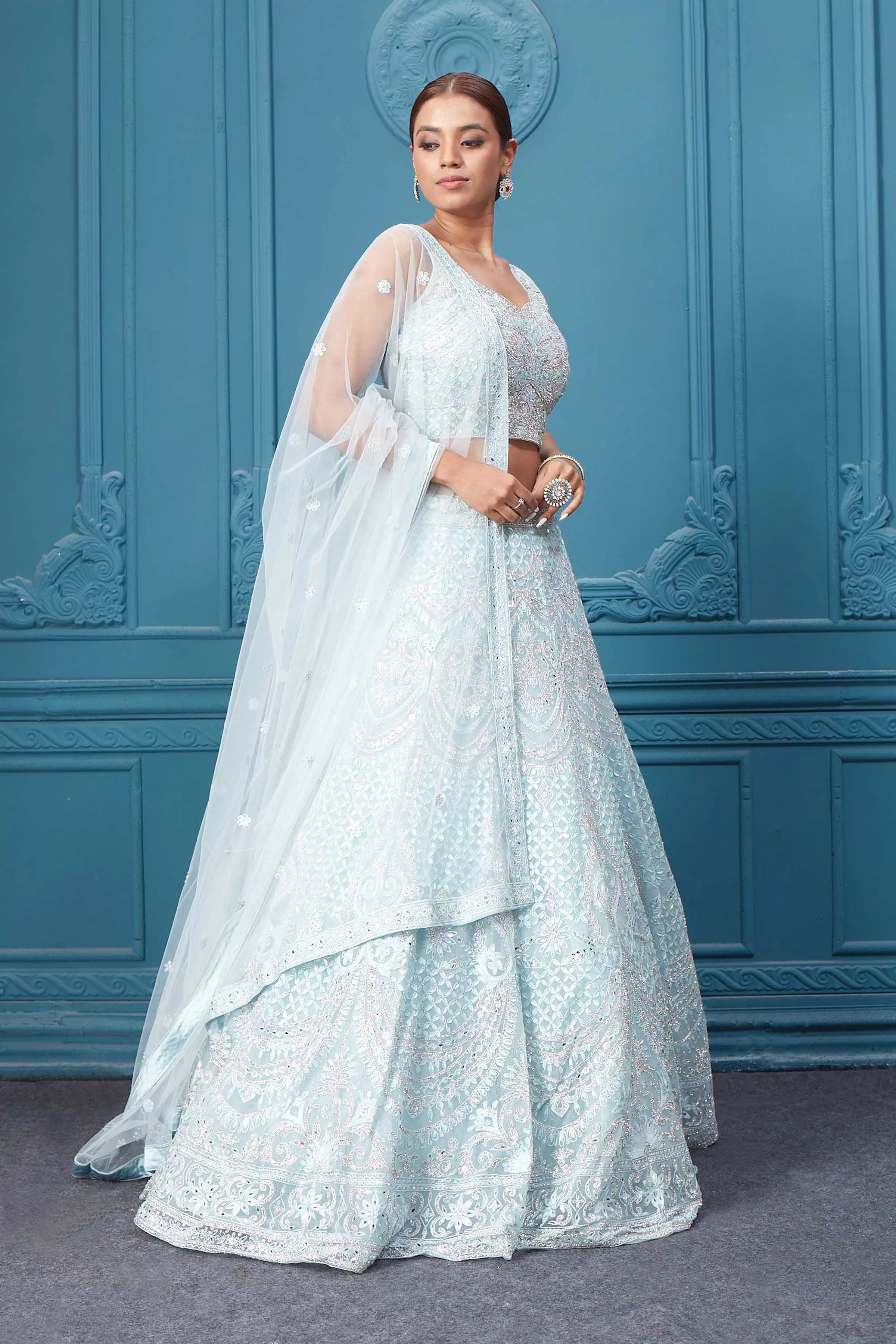 310046 Light blue Silver Embroidered Lehnega