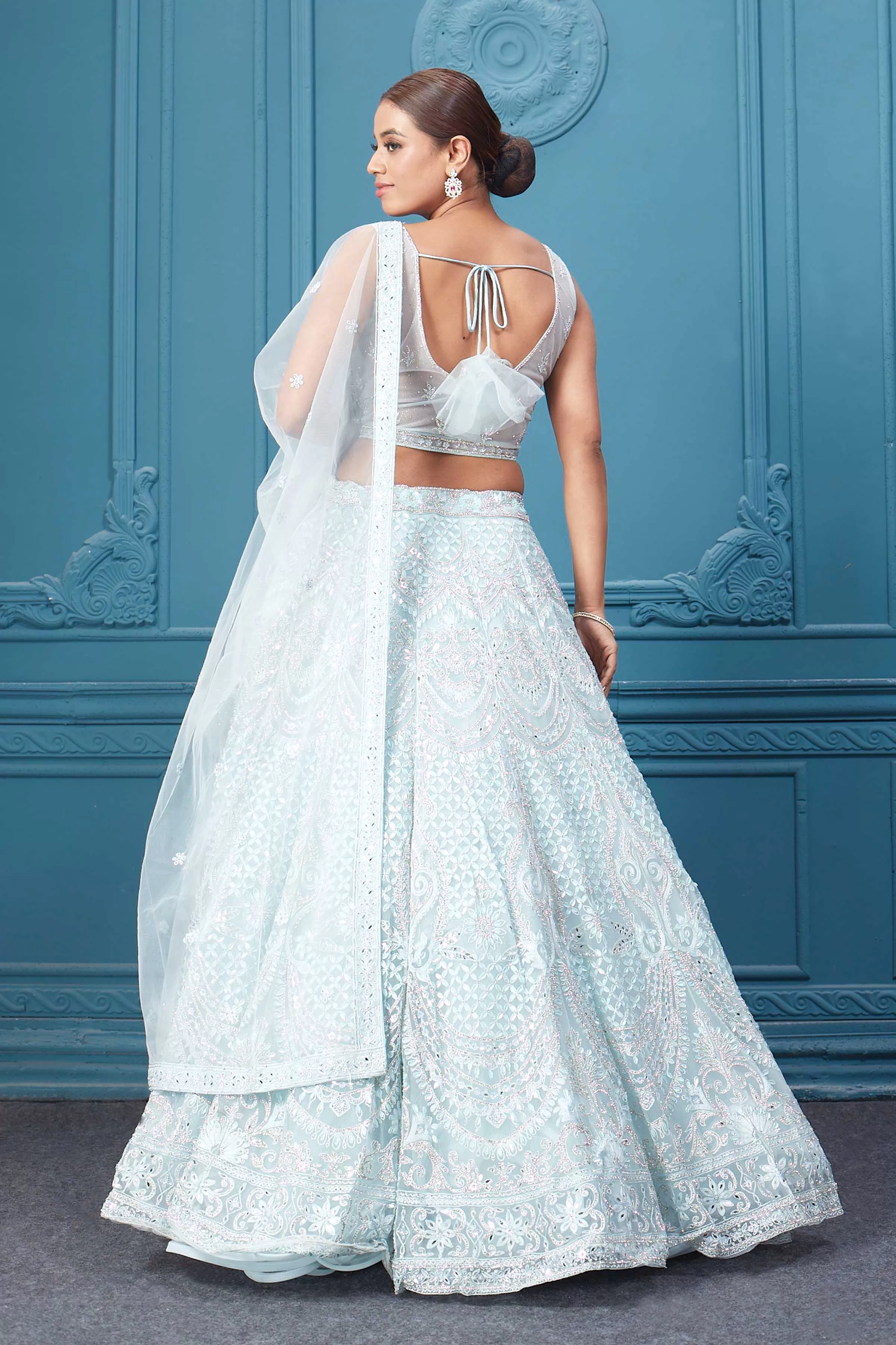 310046 Light blue Silver Embroidered Lehnega