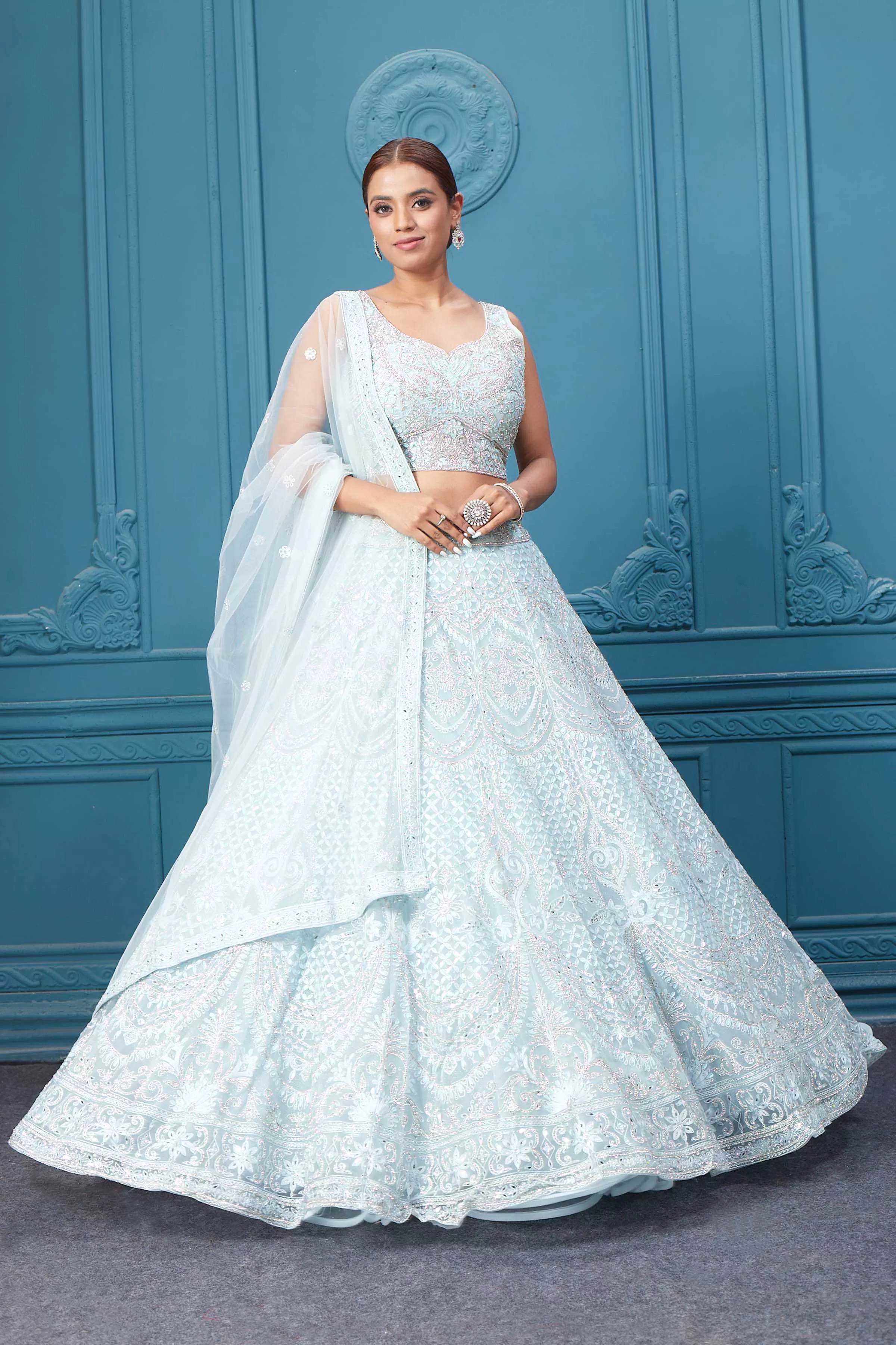 310046 Light blue Silver Embroidered Lehnega