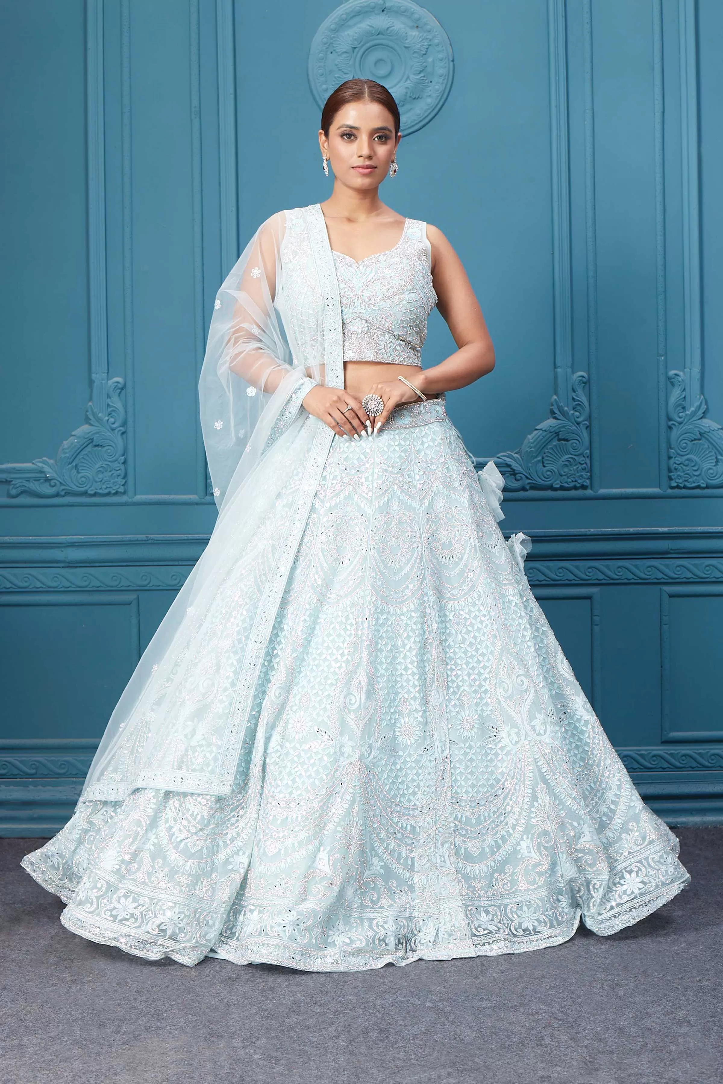 310046 Light blue Silver Embroidered Lehnega