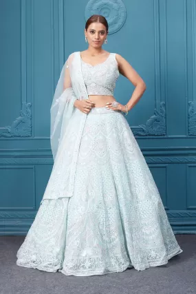 310046 Light blue Silver Embroidered Lehnega