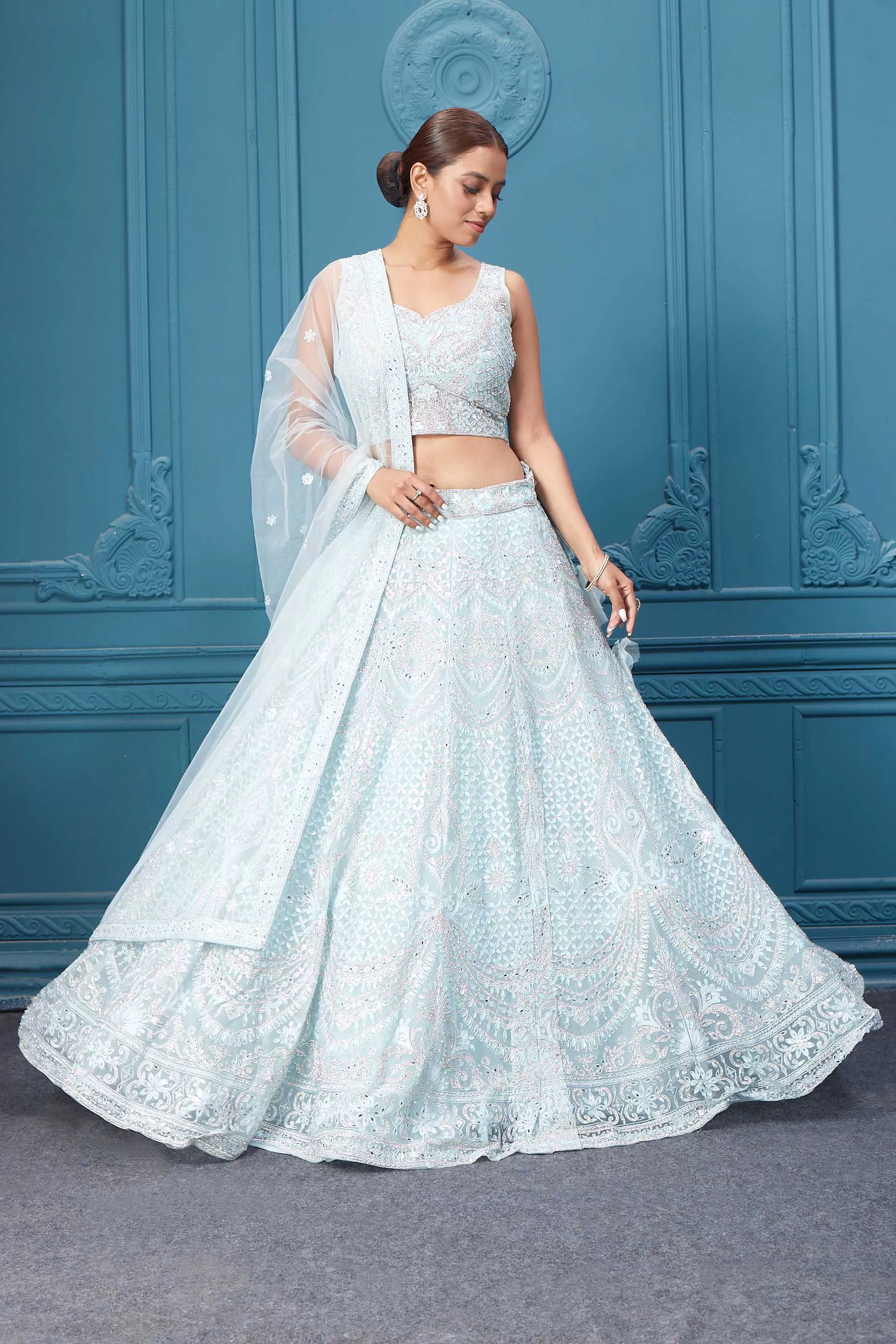 310046 Light blue Silver Embroidered Lehnega