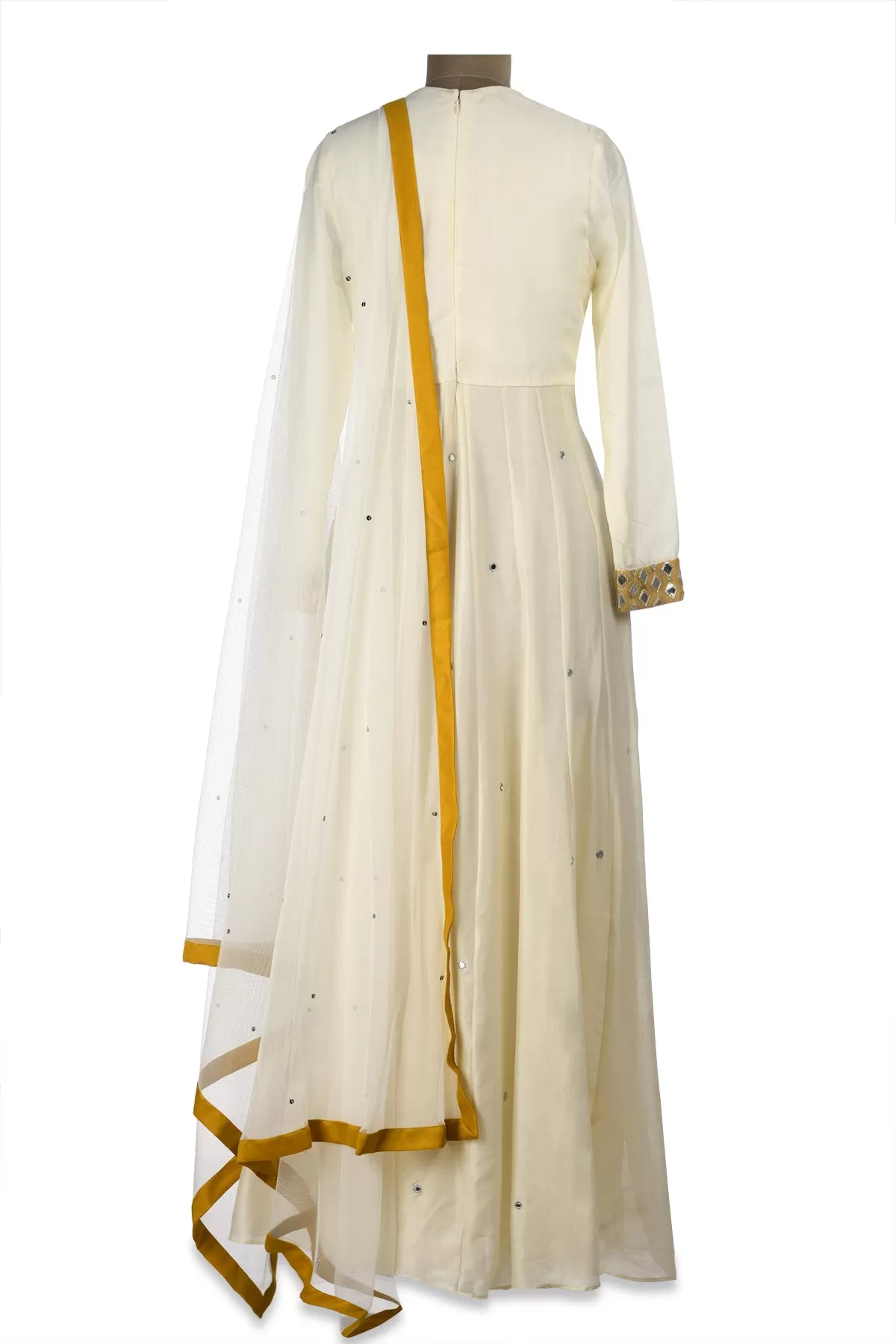 50Z174-RO Ivory Mirror Embroidery Chanderi Anarkali with Dupatta