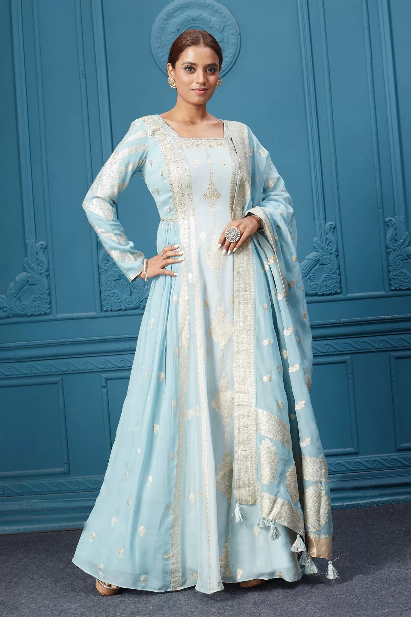 510037 Light Blue Embroidered Anarkali Suit