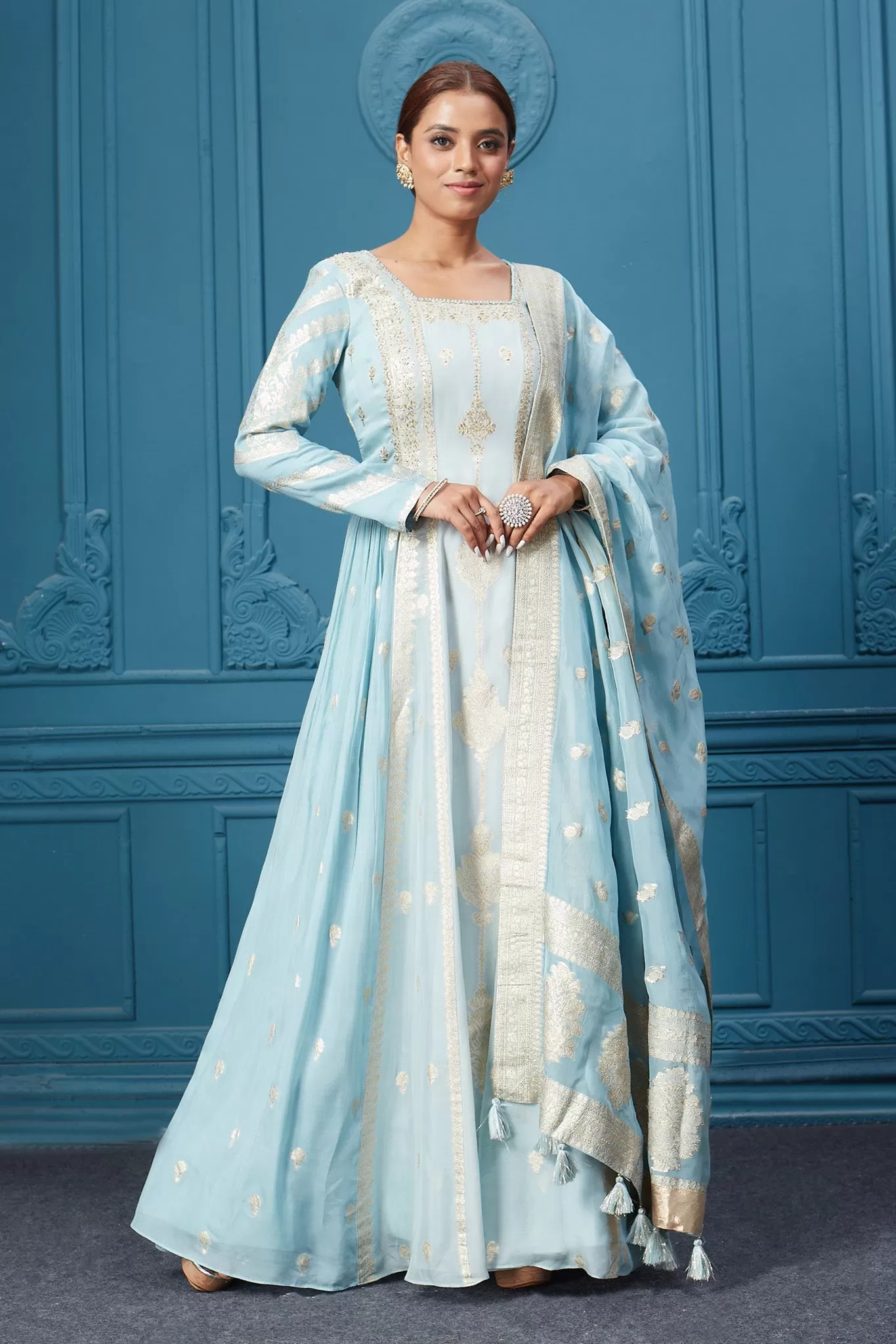 510037 Light Blue Embroidered Anarkali Suit