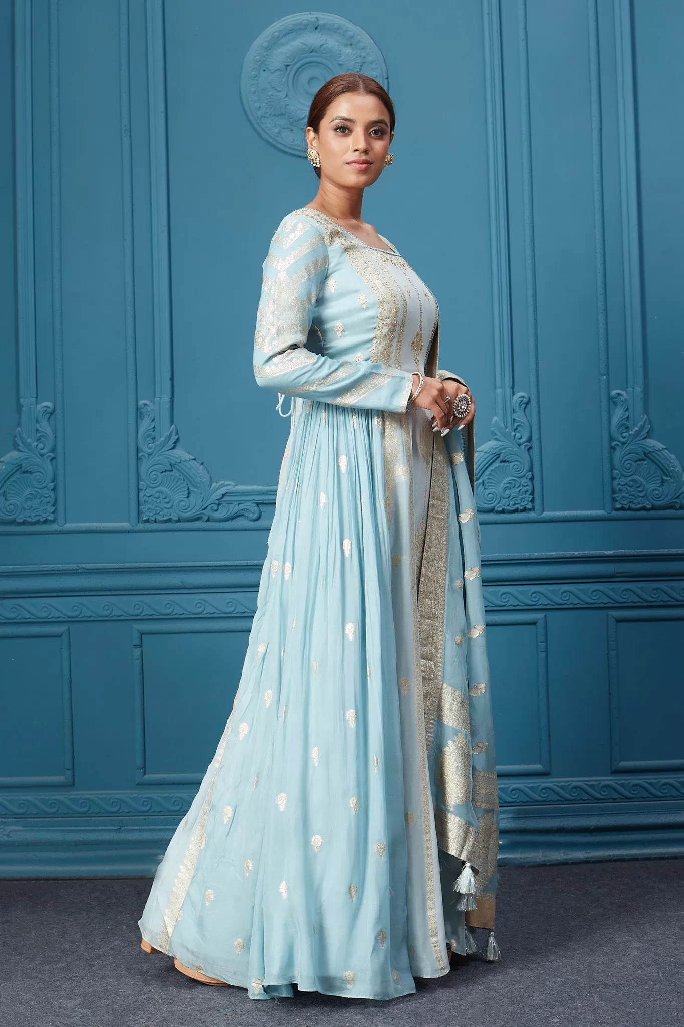 510037 Light Blue Embroidered Anarkali Suit