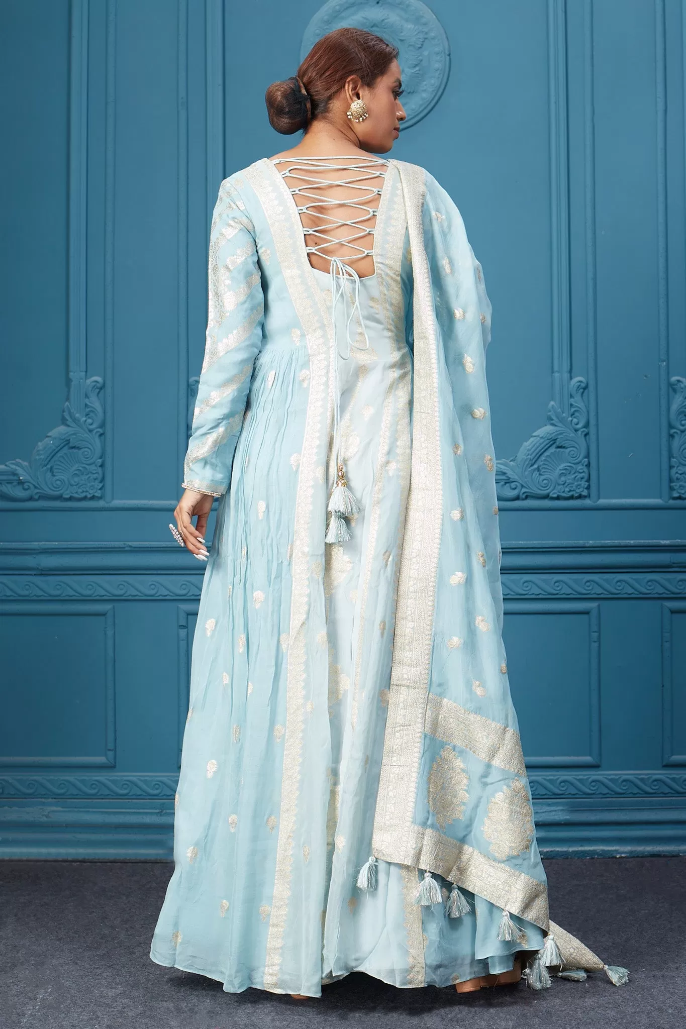 510037 Light Blue Embroidered Anarkali Suit