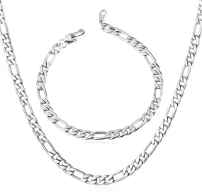 7mm Figaro Chain/Bracelet Set Stainless Steel