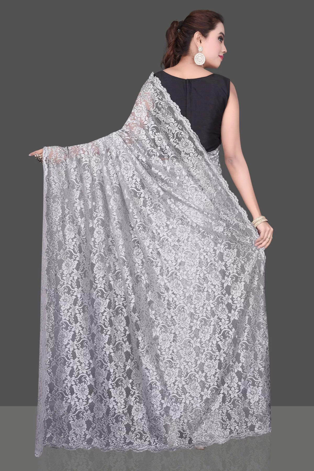 90K213 Light Grey Stone Work Designer Lace Saree