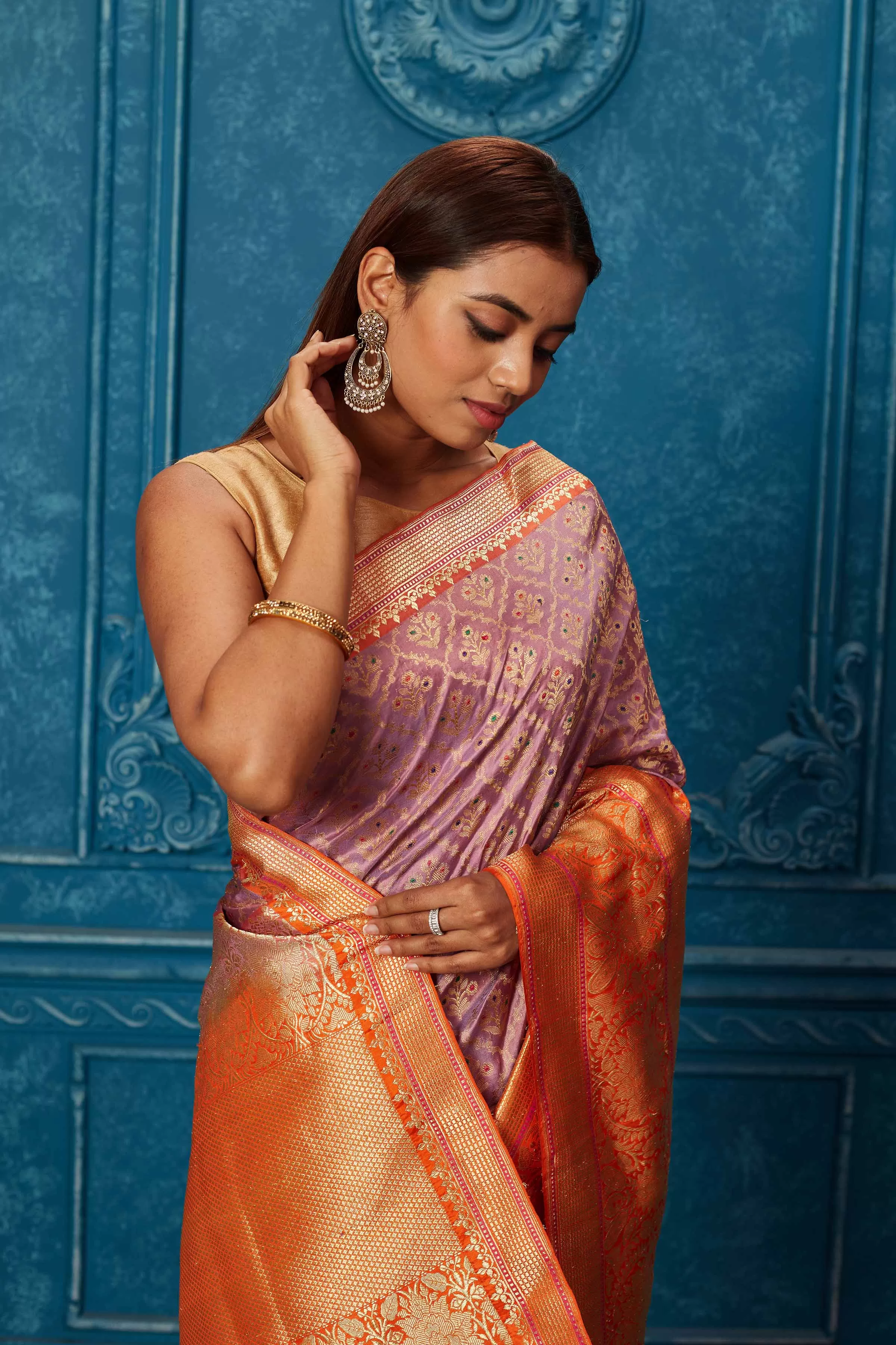 91A230 Lavender Banarasi Saree with Zari Minakari Work