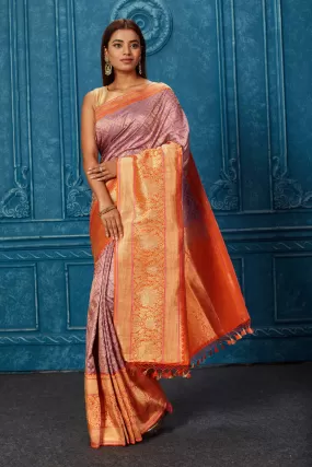 91A230 Lavender Banarasi Saree with Zari Minakari Work