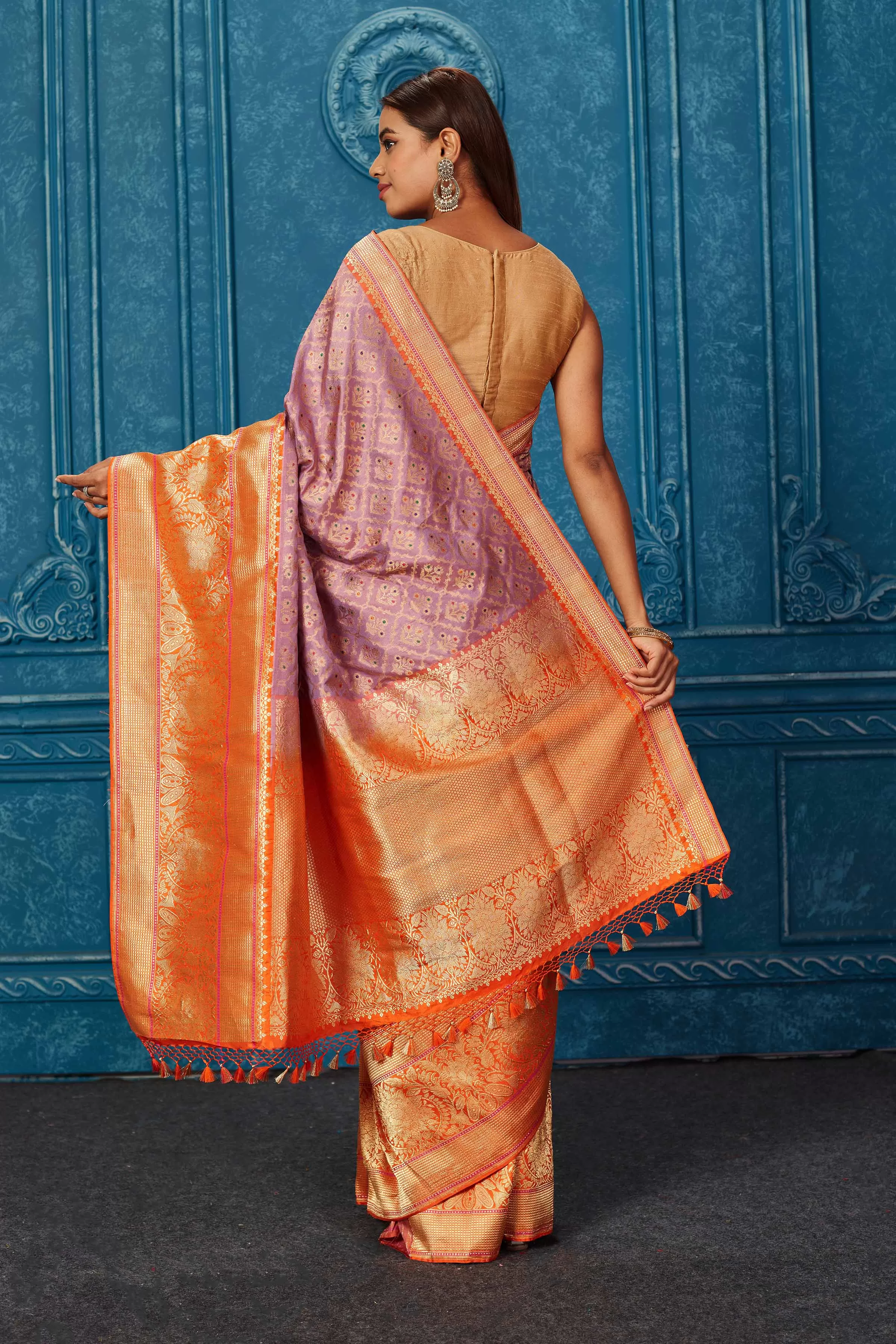 91A230 Lavender Banarasi Saree with Zari Minakari Work