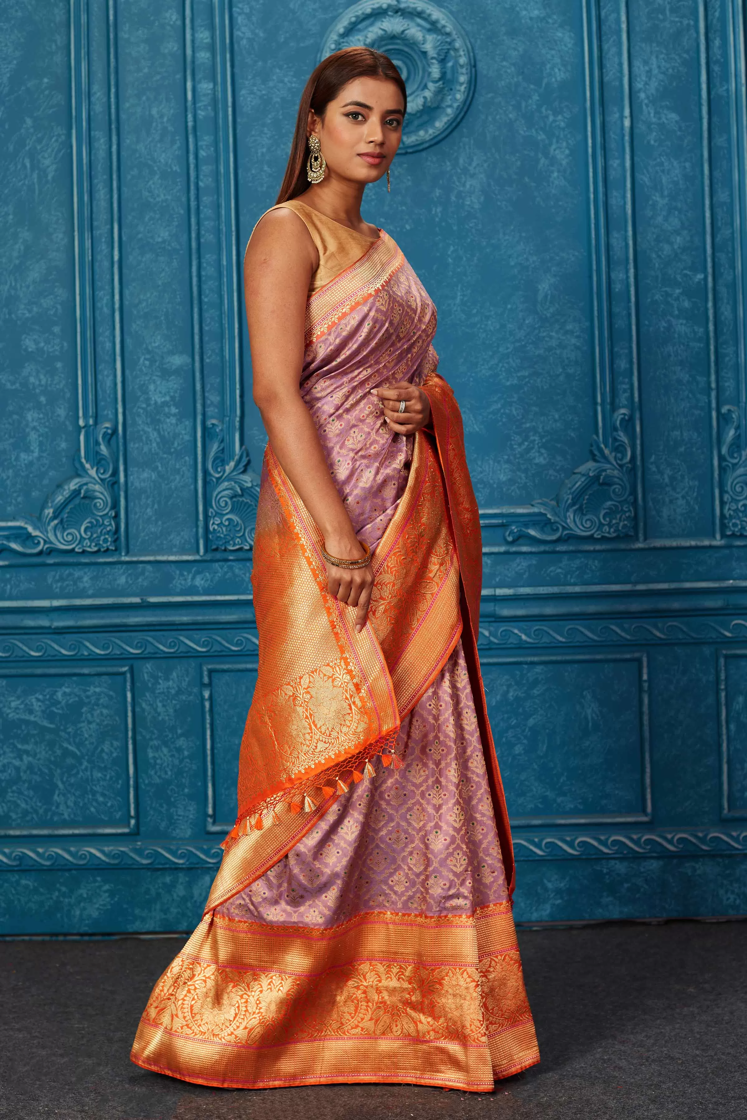 91A230 Lavender Banarasi Saree with Zari Minakari Work