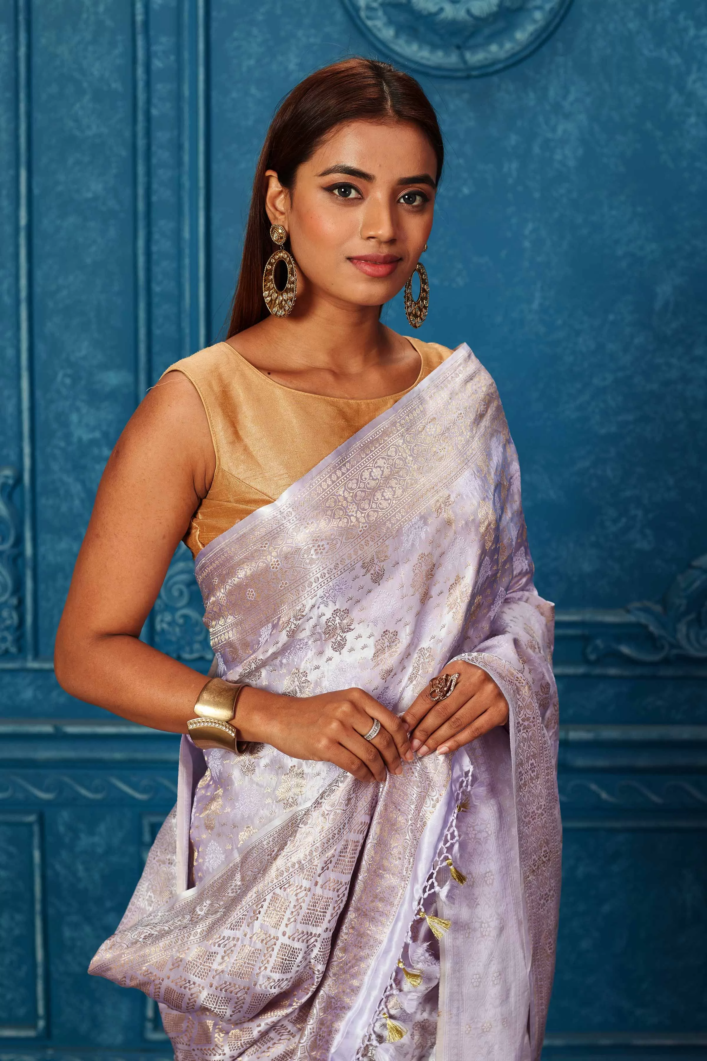 91A235 Lilac Banarasi Saree with Zari Work