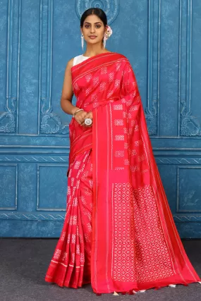 91A443 Red Pochampally Ikkat Silk Saree