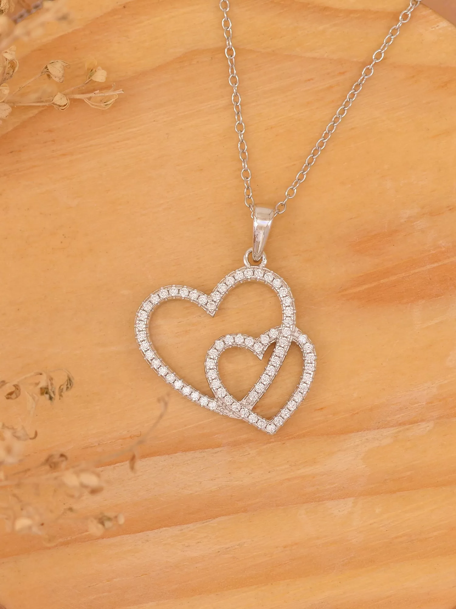 925 Silver Cubic Zirconia Heart And Heart Pendant