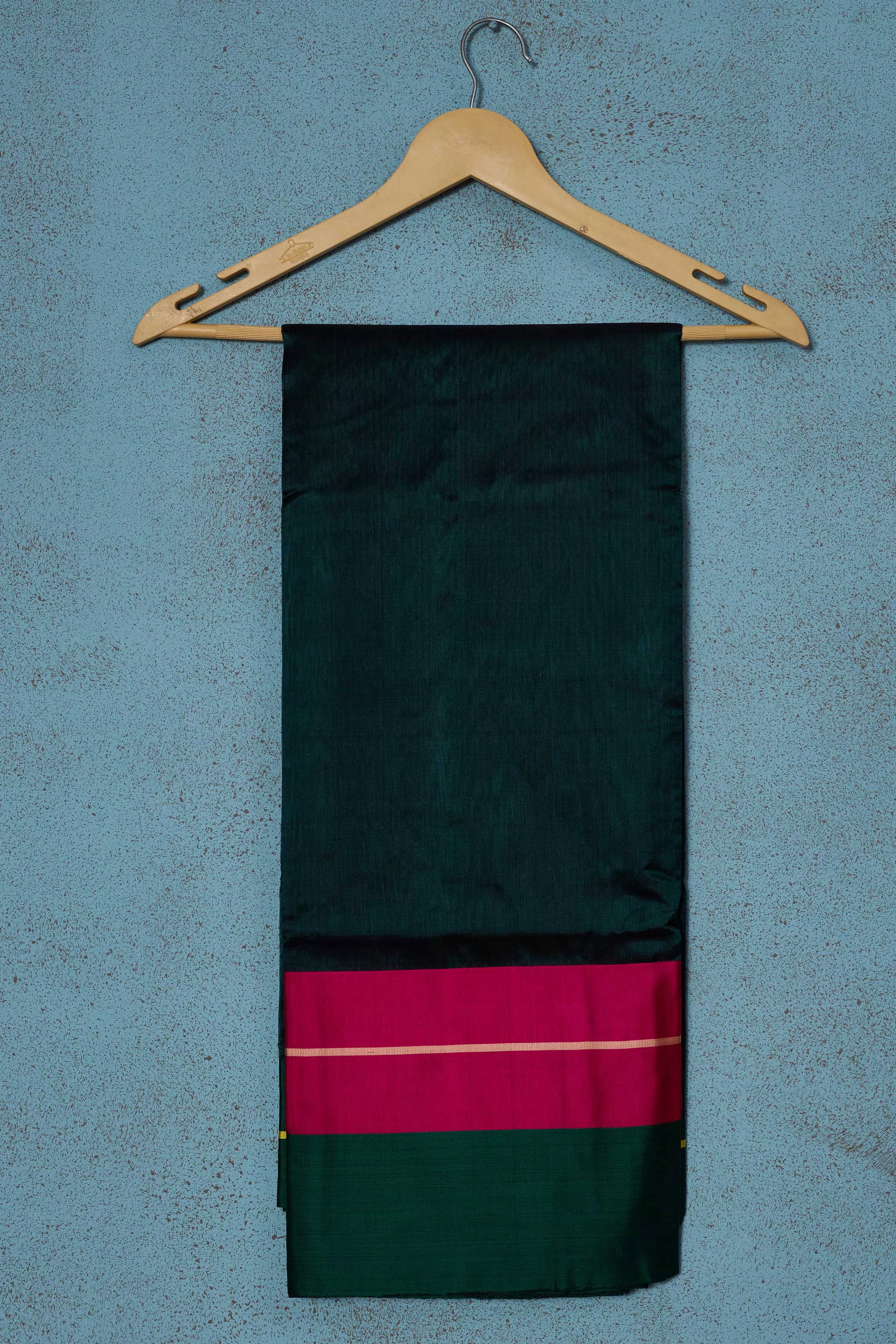 92A153 Dark Green Silk Saree With Pink Mashru Border