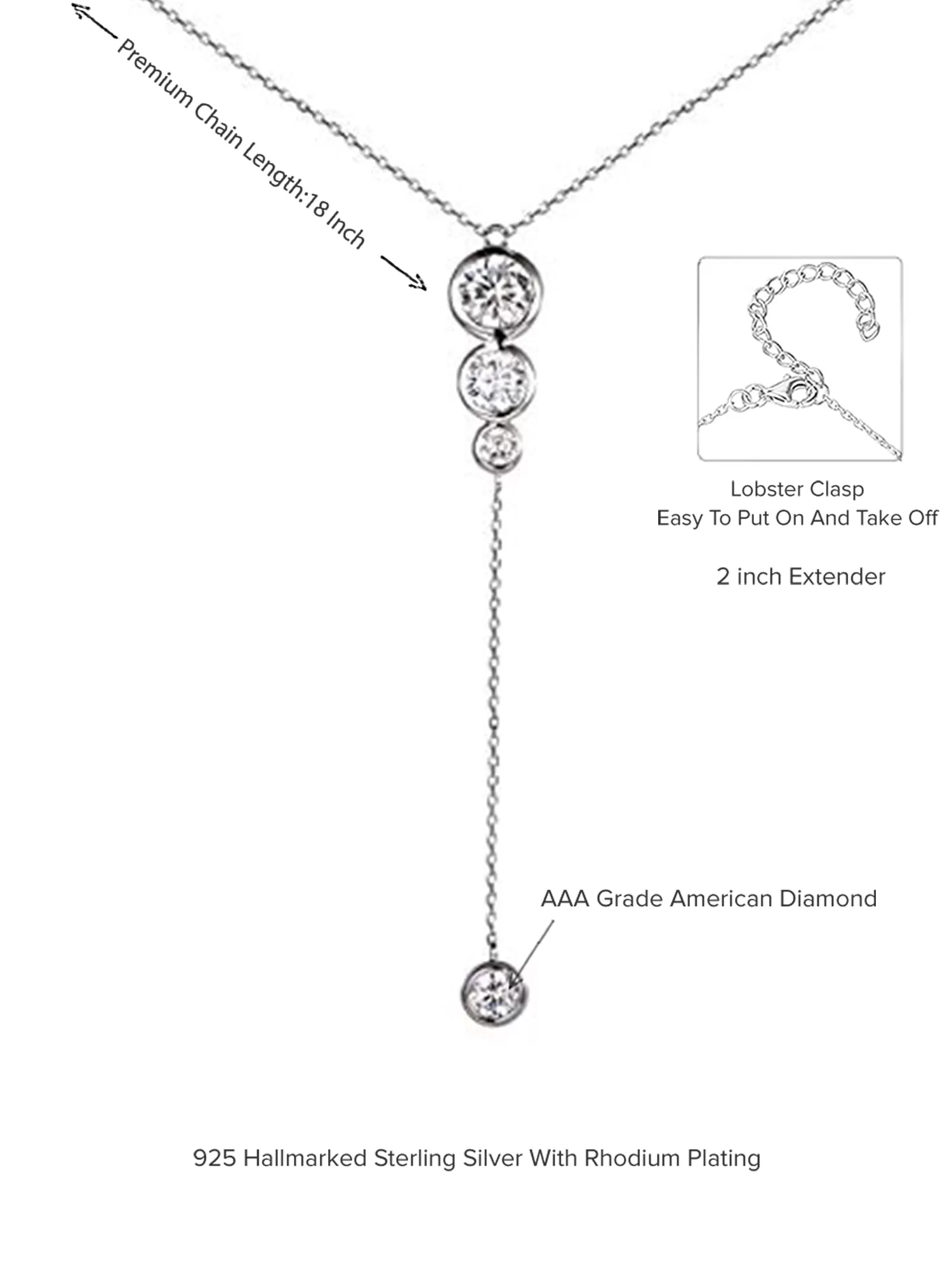 AAA American Diamond Y Shape Necklace In 925 Silver