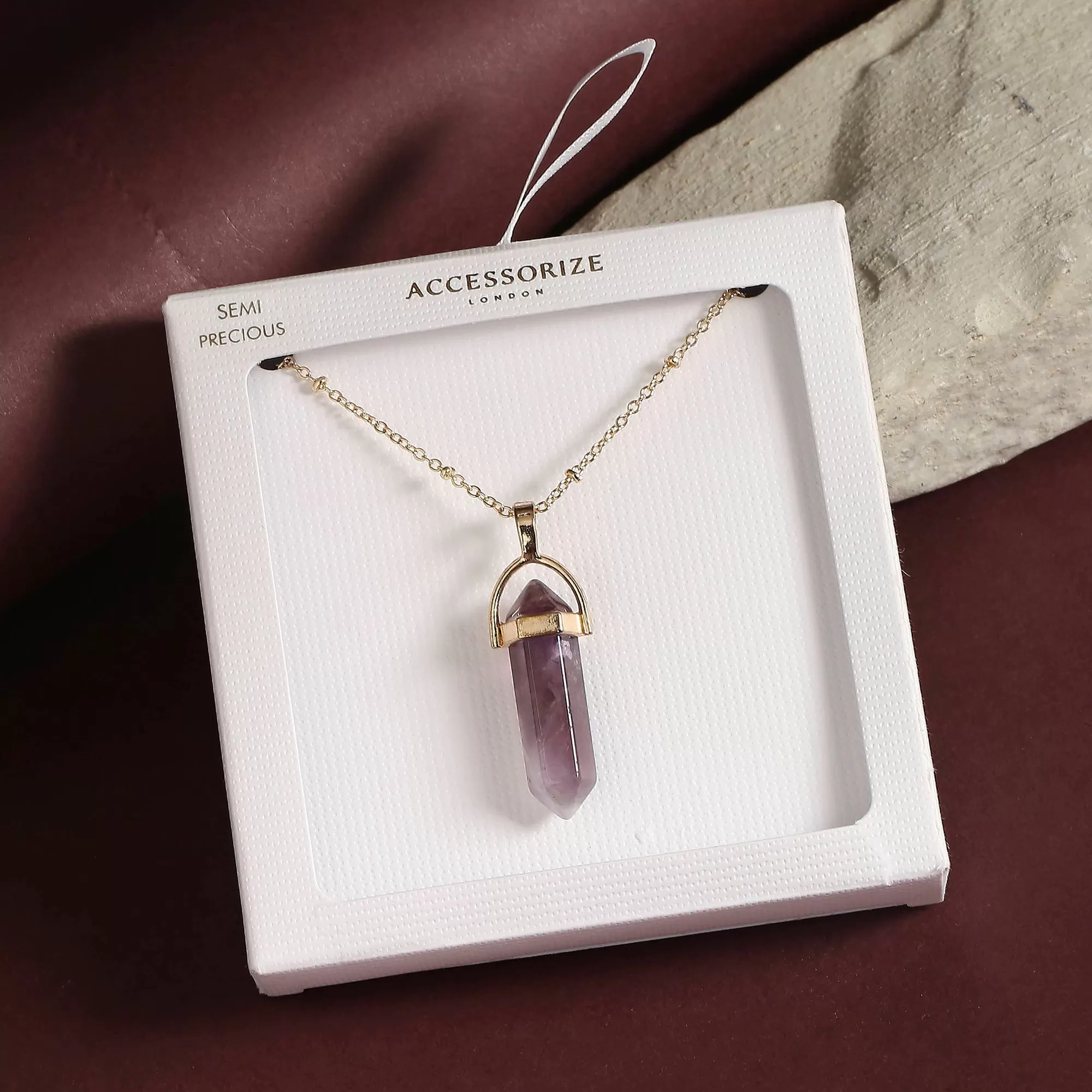 Accessorize London Women's Semi-Precious Stone Pendant Necklace Purple