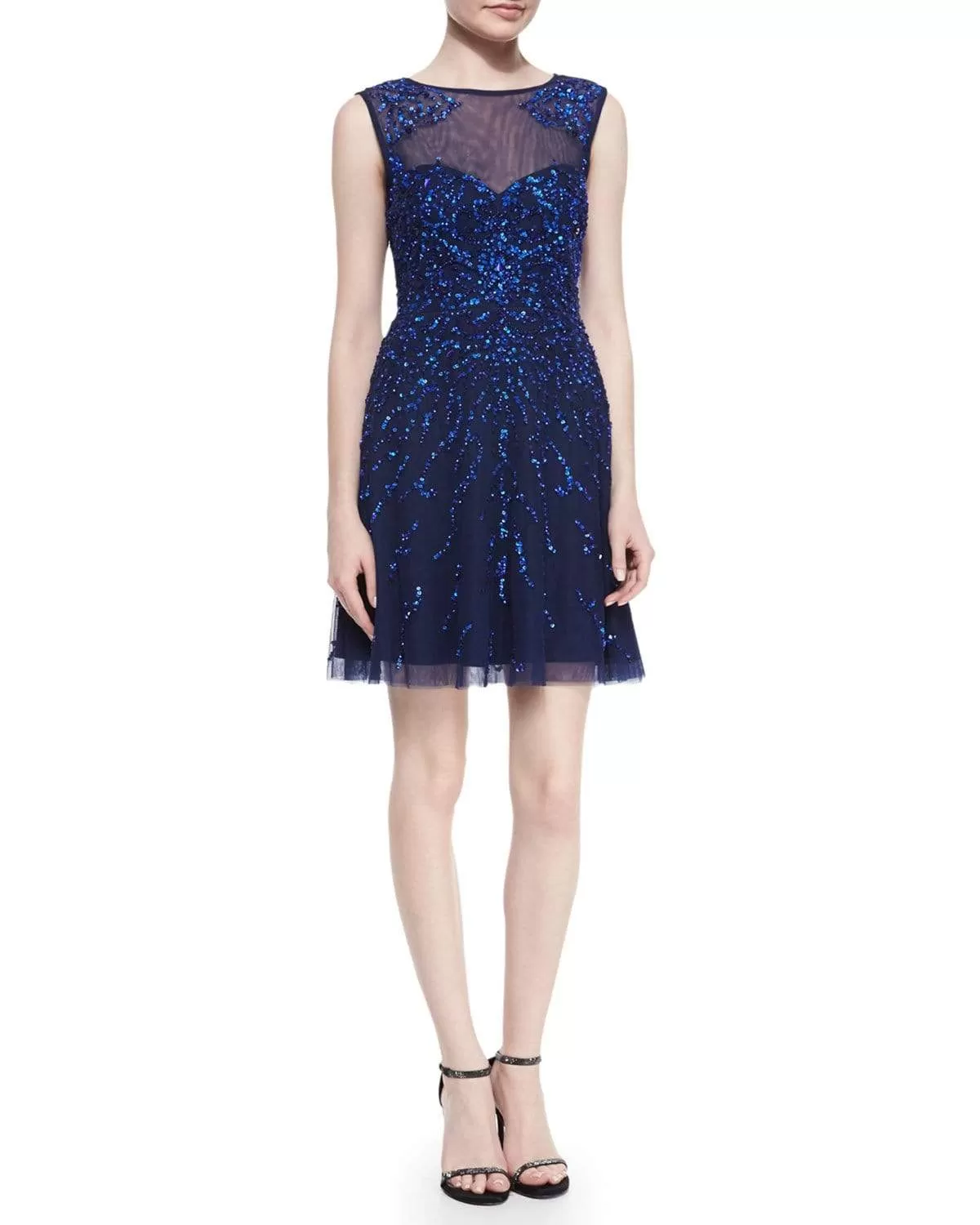 Adrianna Papell - 54465630 Illusion Jewel Sequined Mesh Cocktail Dress