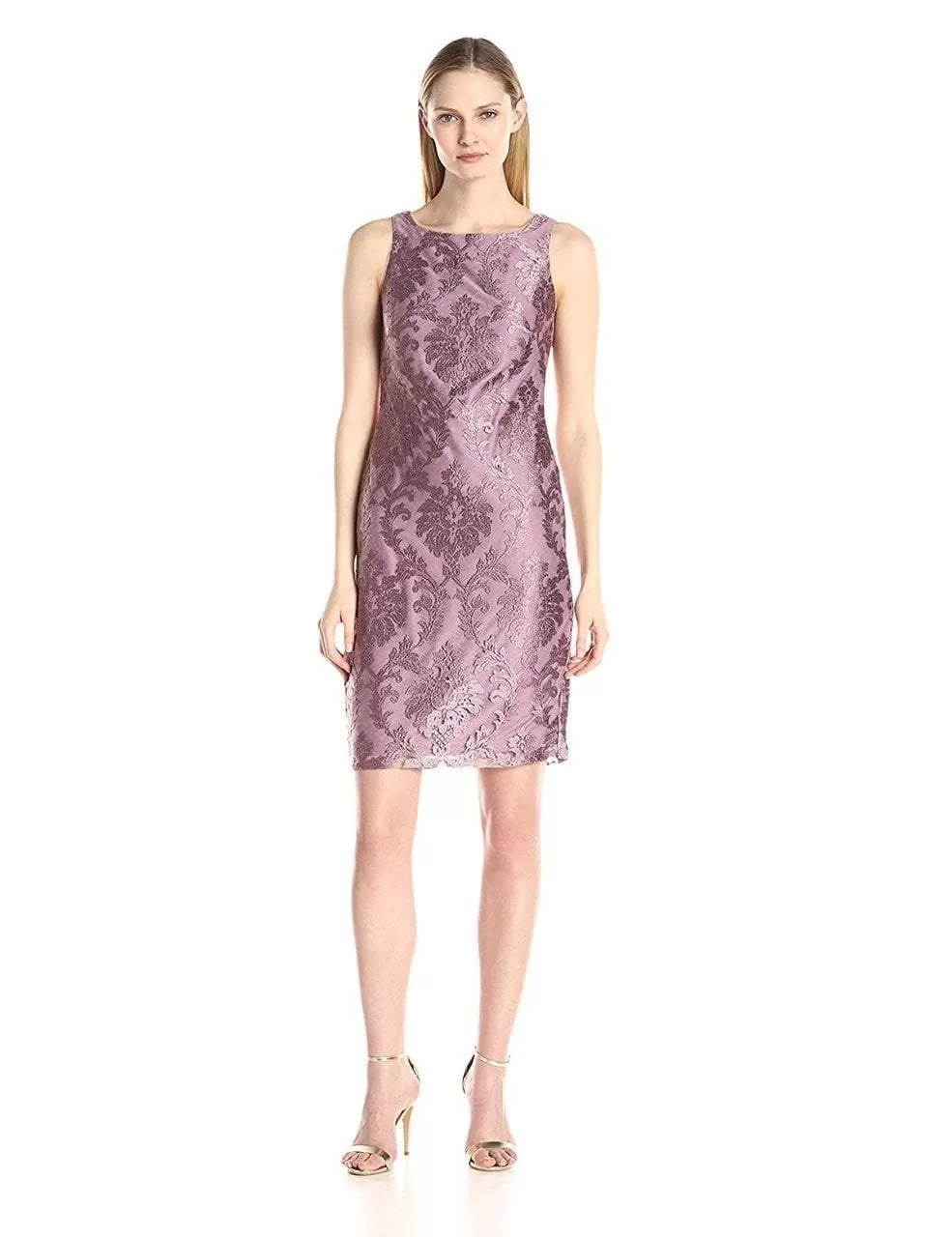 Adrianna Papell - 81920850 Embroidered Lace Sheath Dress with Topper