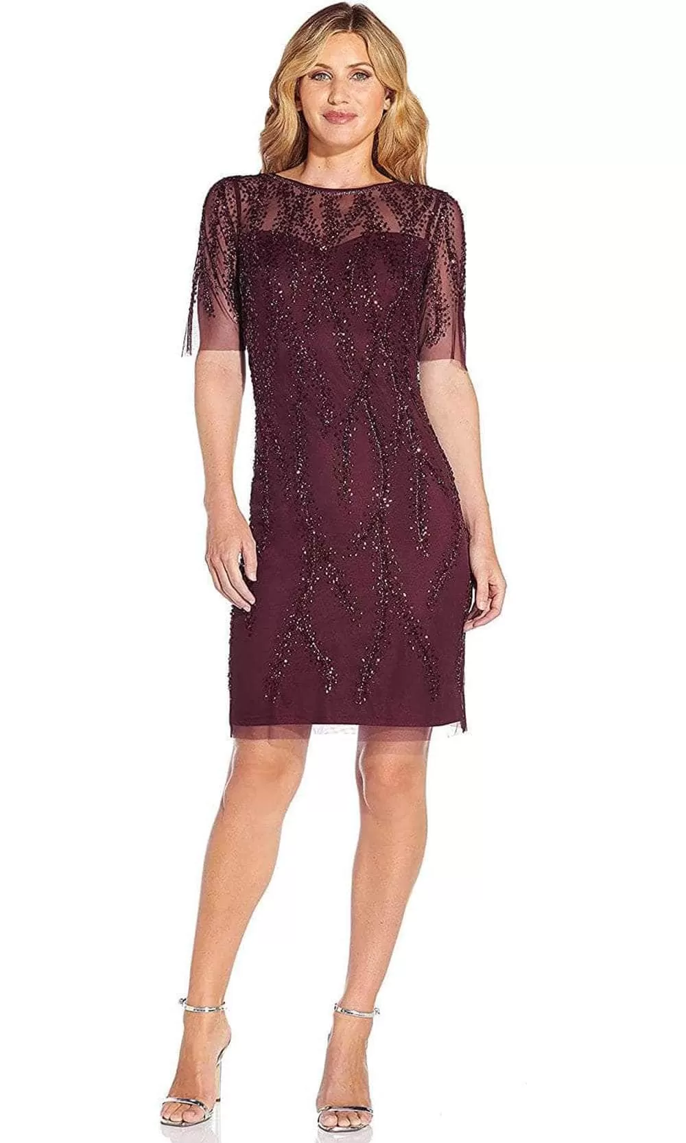 Adrianna Papell AP1E208580 - Short Sleeve Jewel Neck Formal Dress