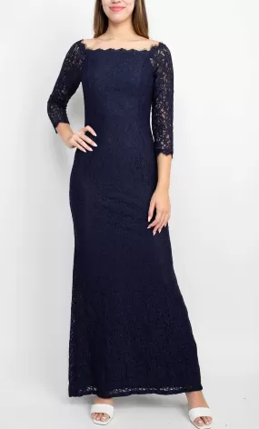 Adrianna Papell AP1E209461 - Straight-Across Neck Lace Evening Dress