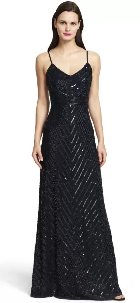 Adrianna Papell - Fine Strap Fully Beaded V-Neck Gown 91905320