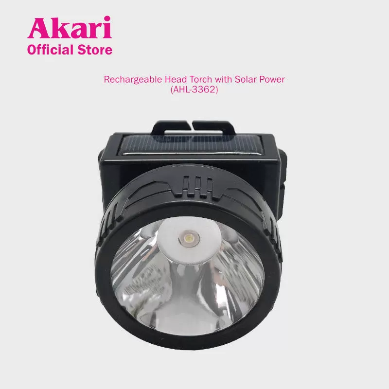 Akari Rechargeable Head Torch with Solar Power (AHL-3362)