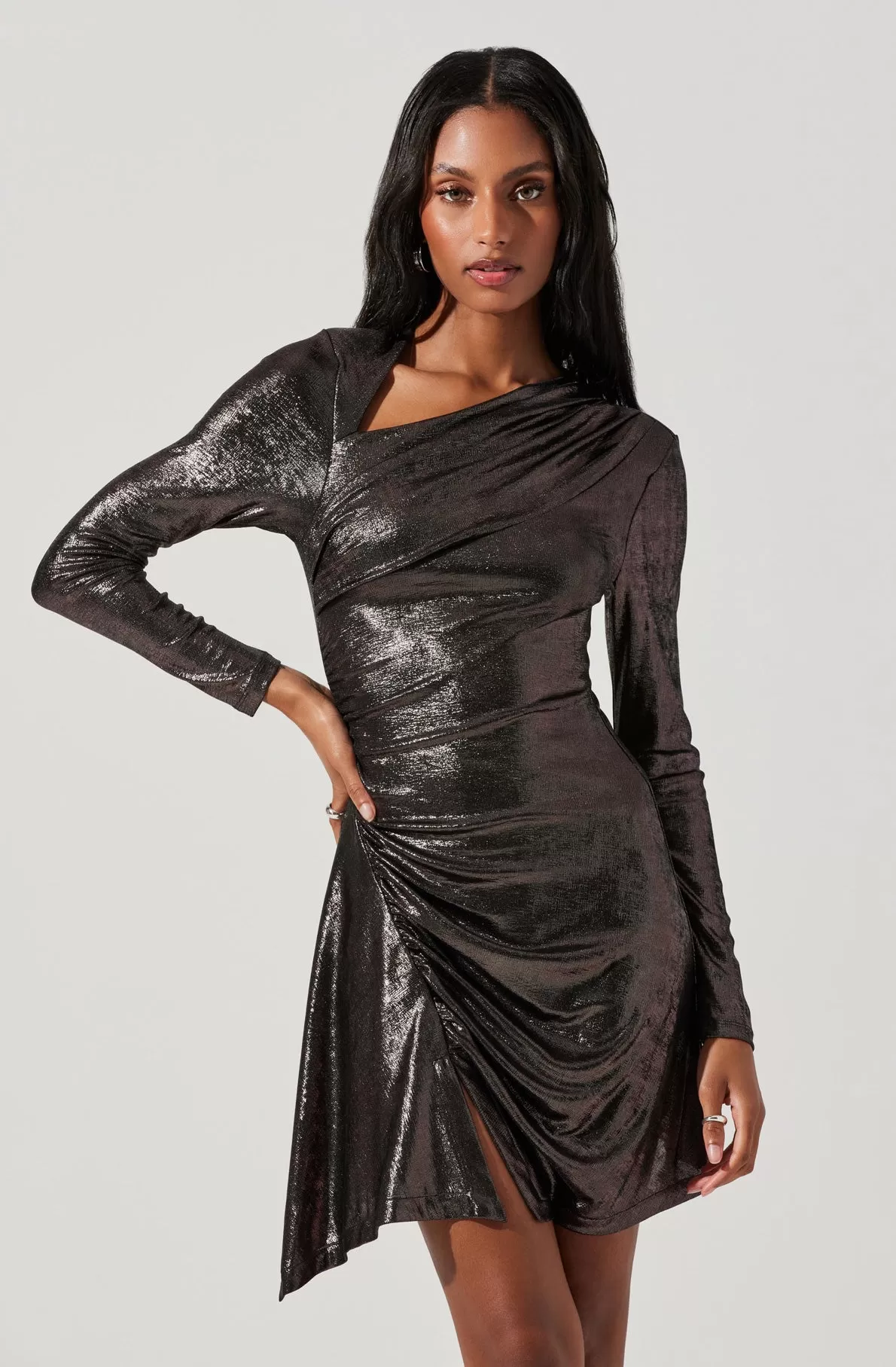 Alexa Metallic Ruched Mini Dress