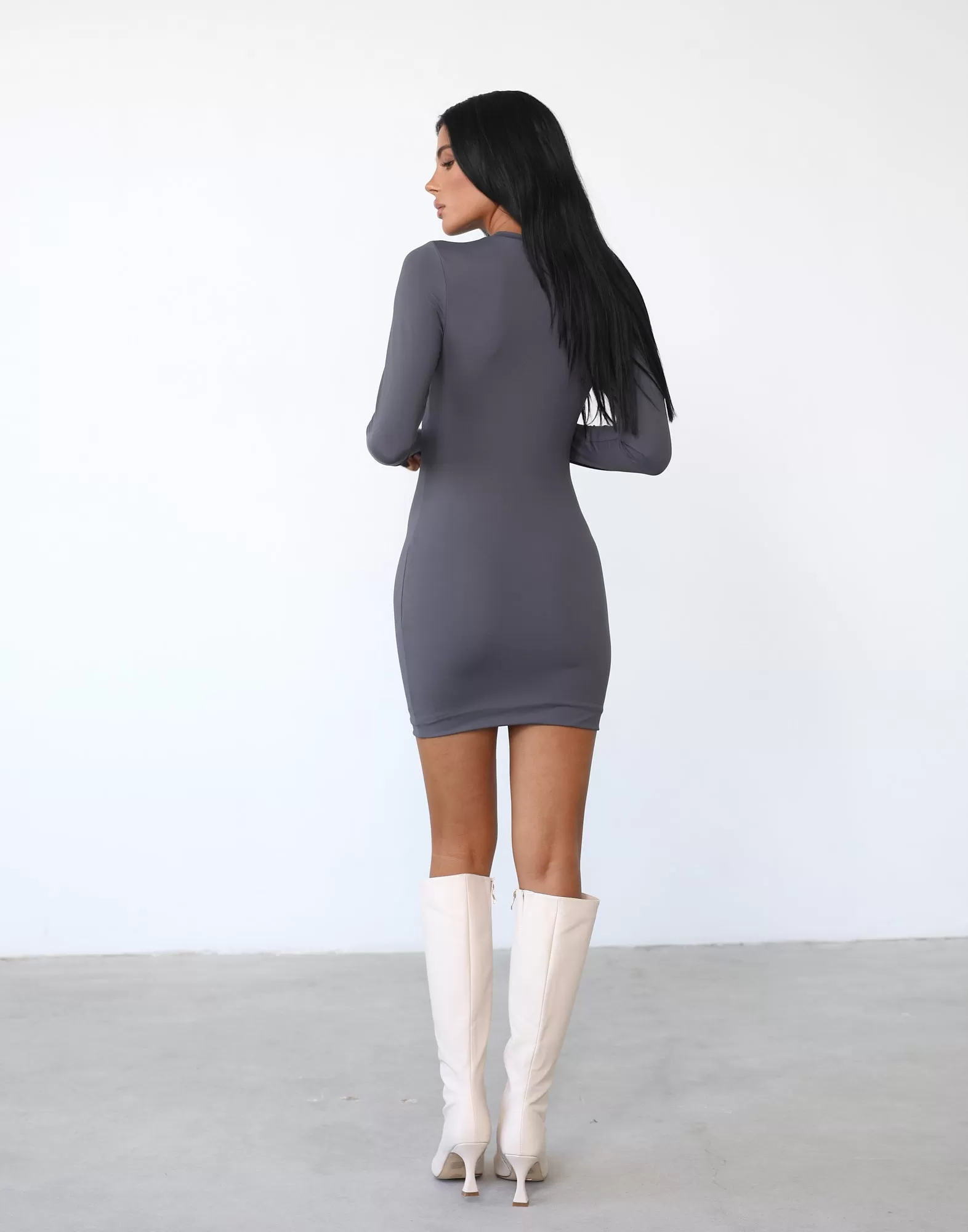 Alliyah Long Sleeve Mini Dress (Charcoal)