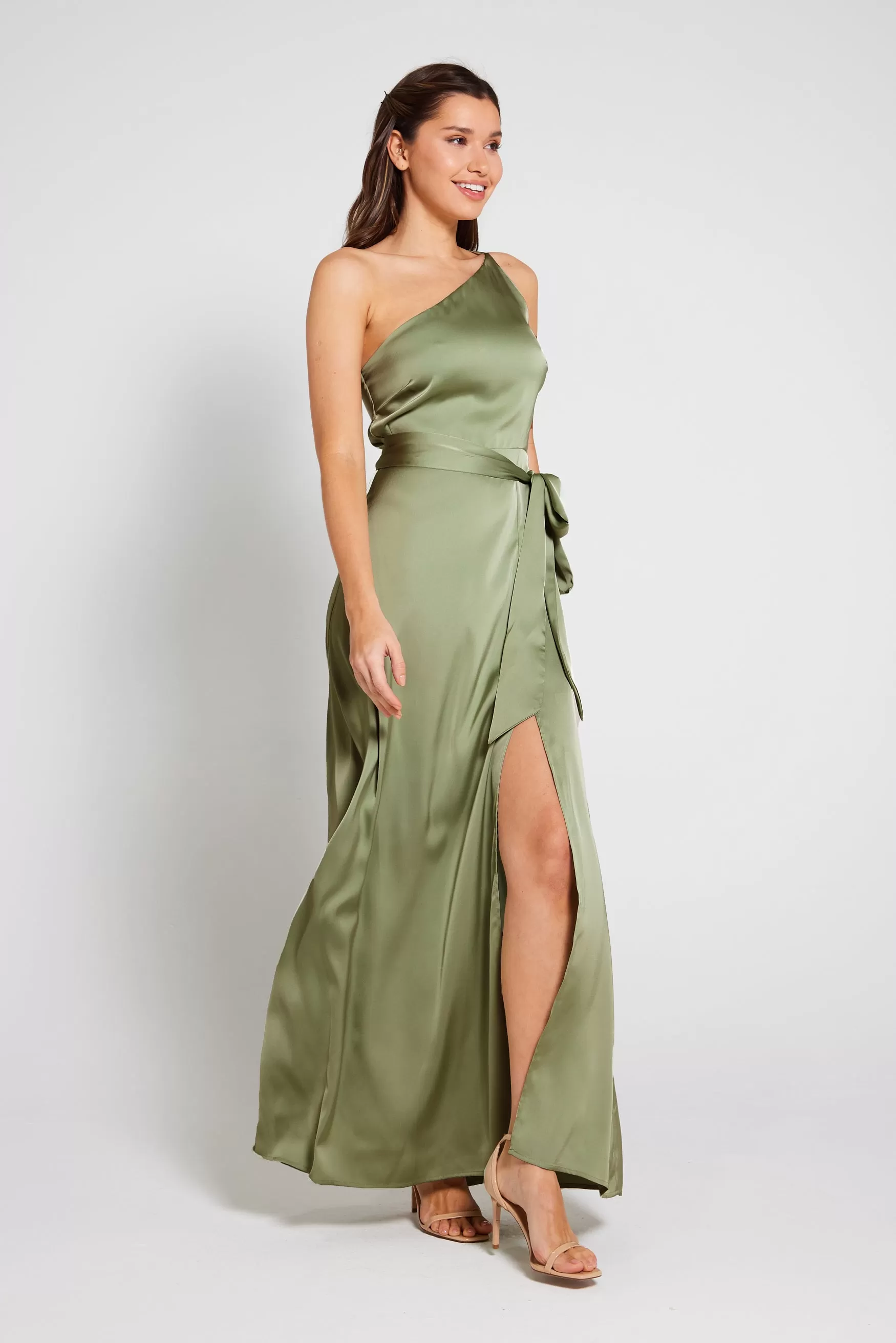 Aria One Shoulder Maxi Dress - Olive