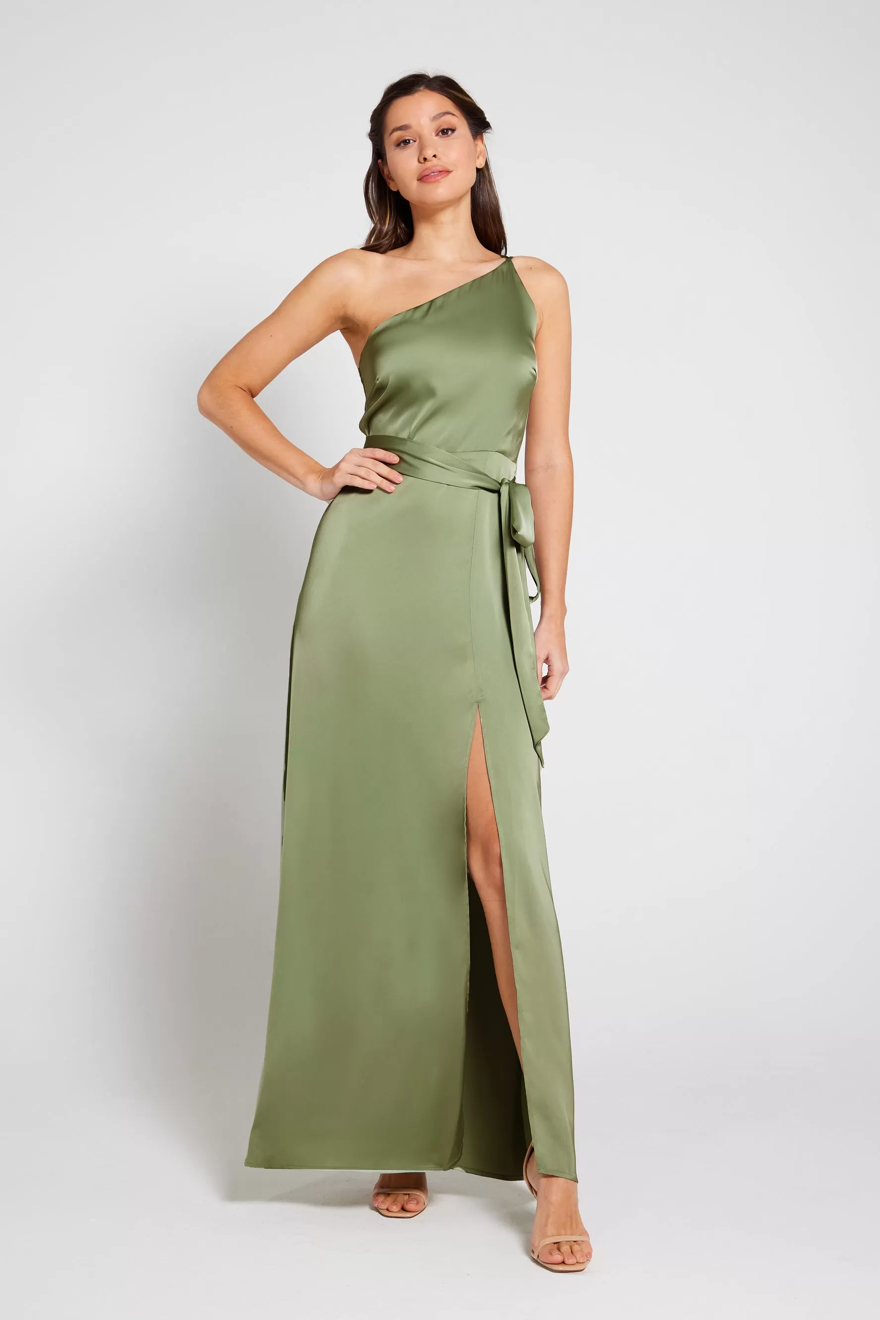 Aria One Shoulder Maxi Dress - Olive