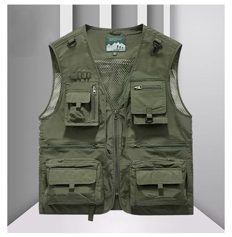 Ashore Shop New Spring Autumn Men Multi Pockets Quick Drying Sleeveless Vest Men Outdoor Sports Waistcoat Camping Fishing Jackets Male