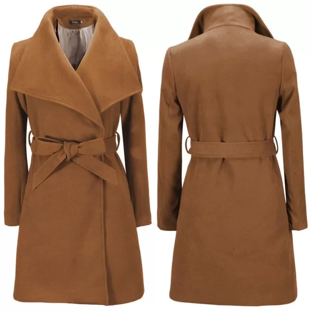 AshoreShop Womens Classic Long Wool Blends Coat with Belt