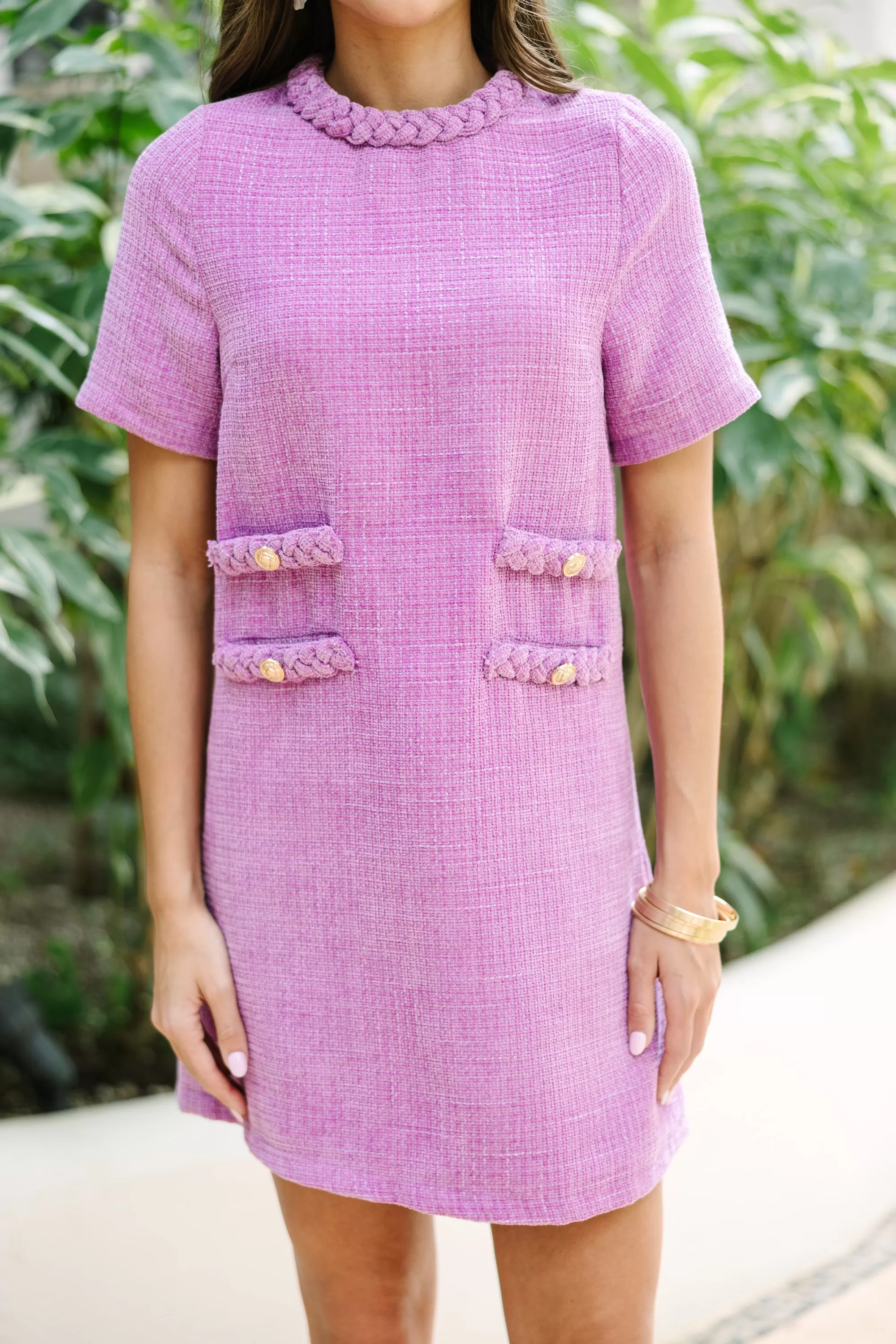 Ask You Out Lavender Purple Tweed Shift Dress