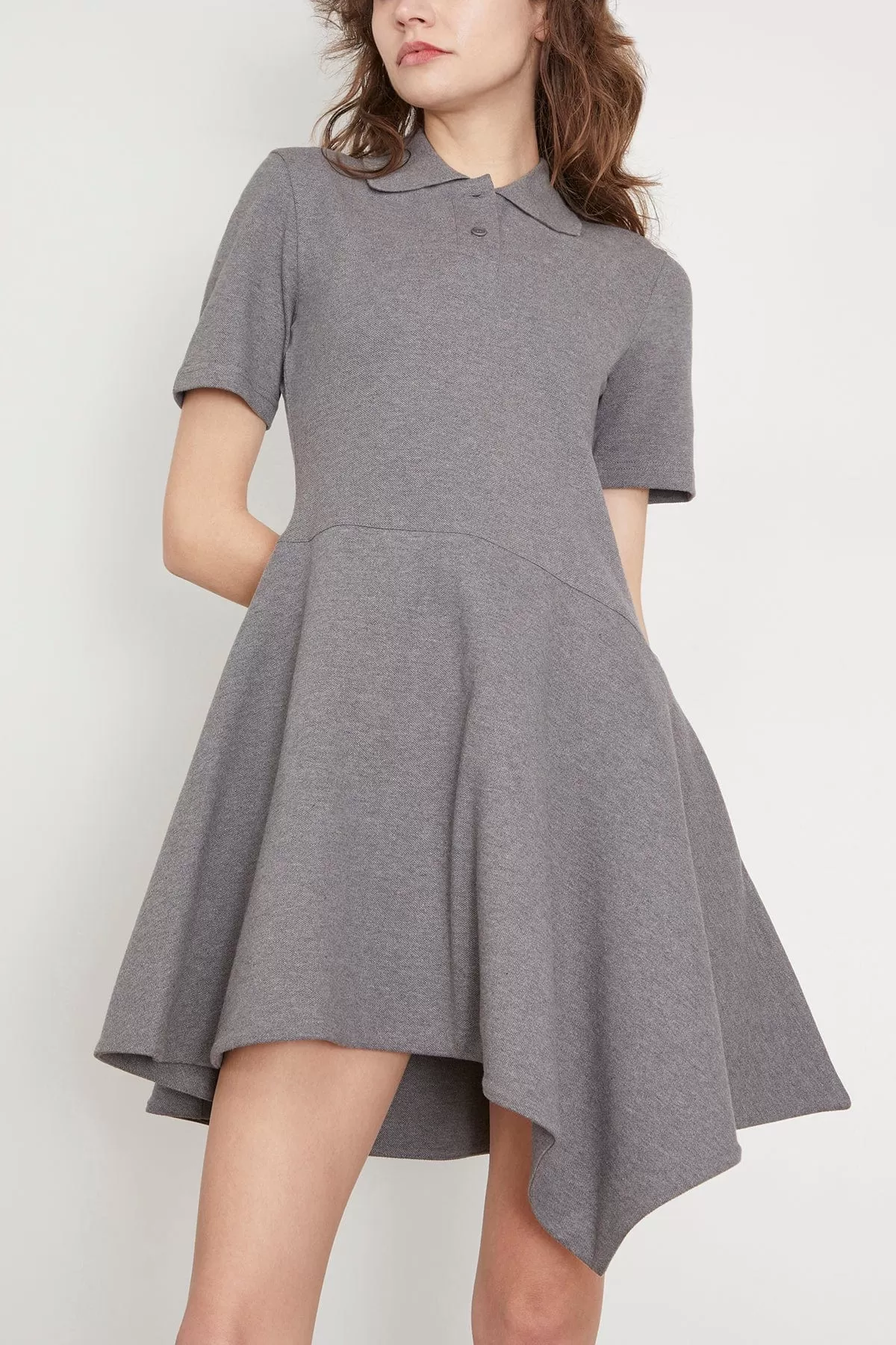 Asymmetric Polo Dress in Dark Grey