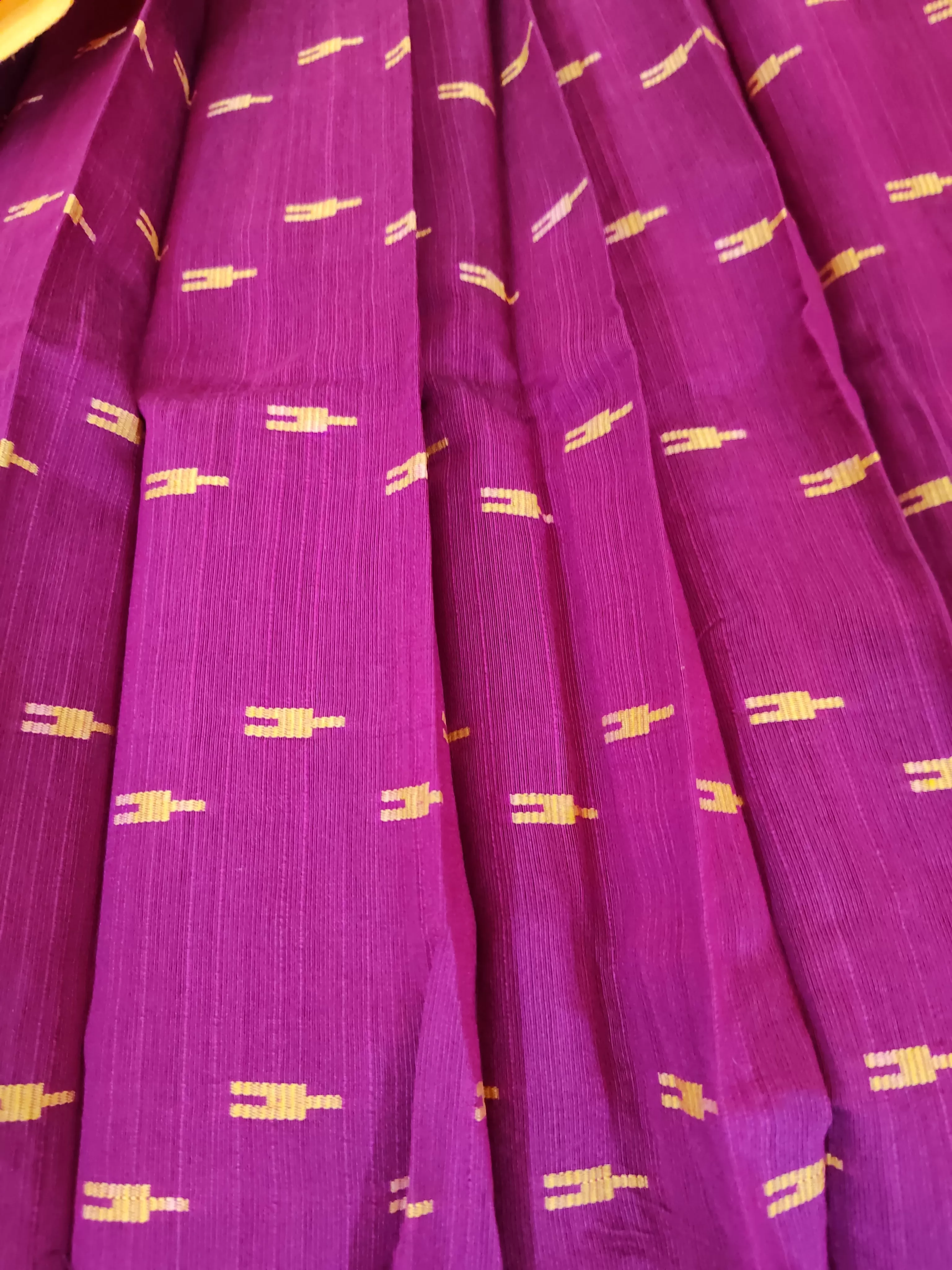 Attractive Yellow And Purple Raw Silk Langa Set