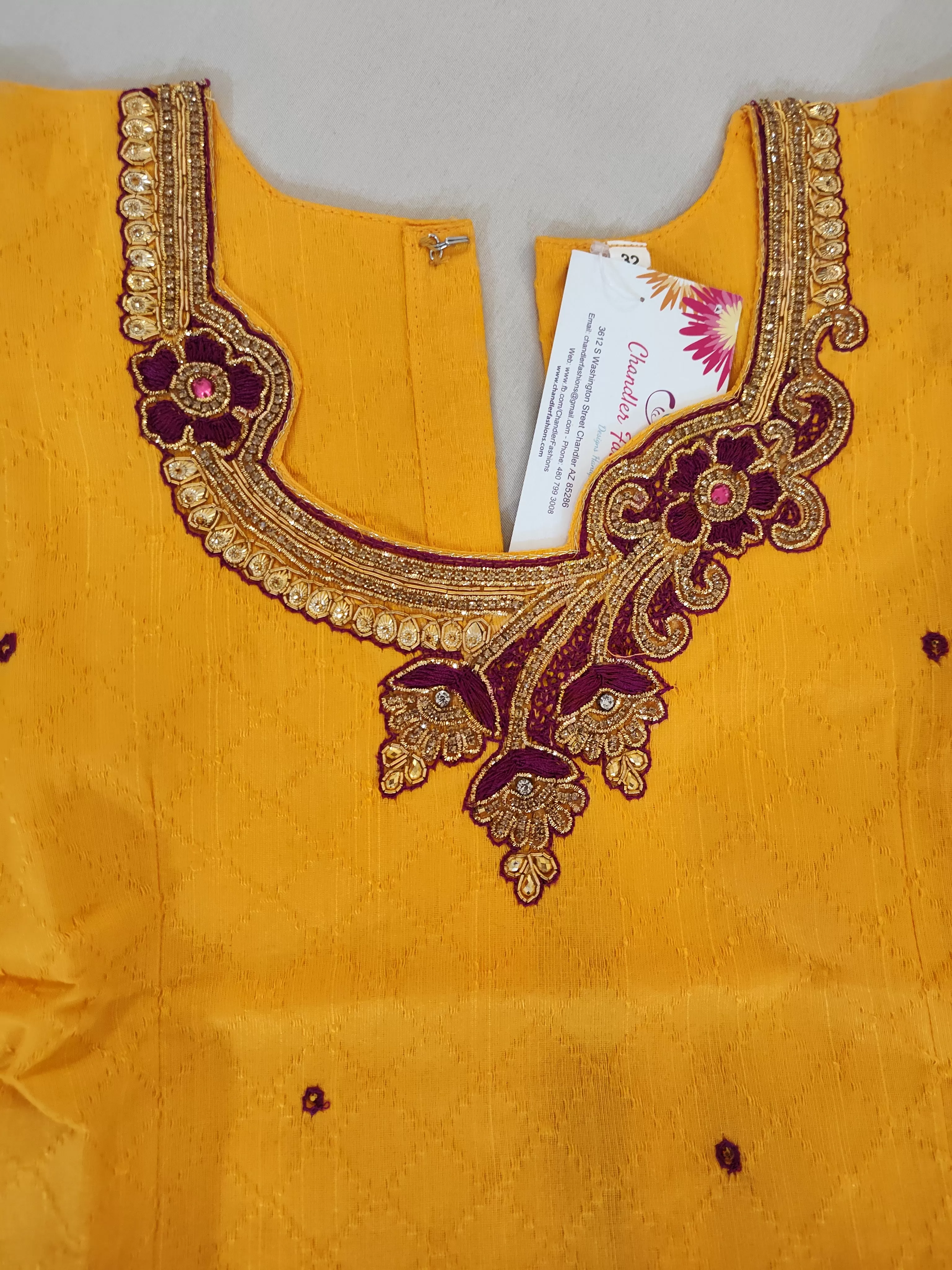 Attractive Yellow And Purple Raw Silk Langa Set