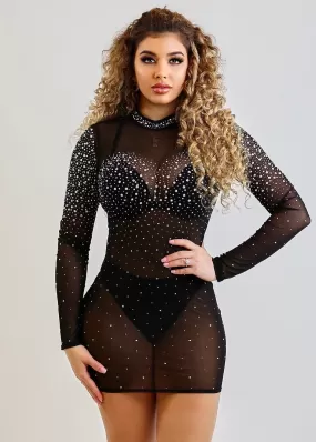 Avery Rhinestone Mesh Mini Dress