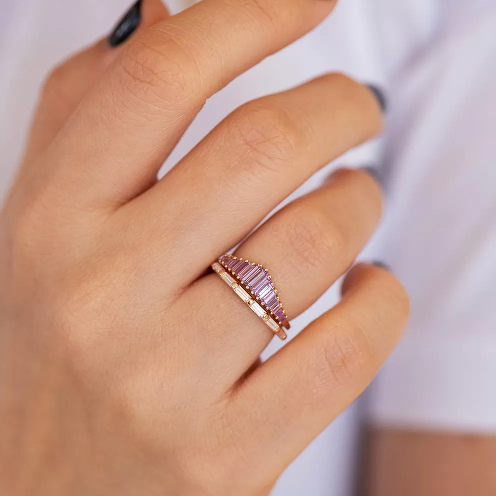 Baguette Cut Sapphire Ring - Purple and Lilac Engagement Ring